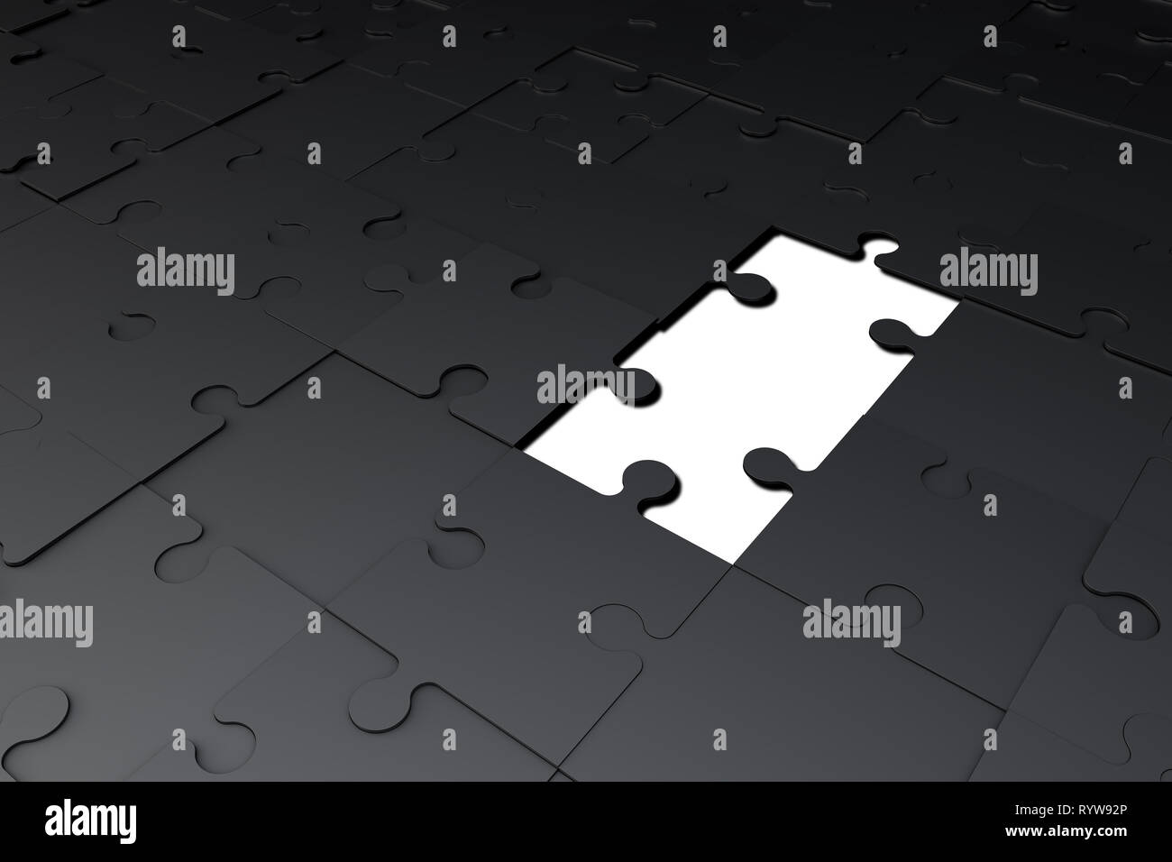 3d illustration and rendering of dark black jigsaw puzzle pieces with ...