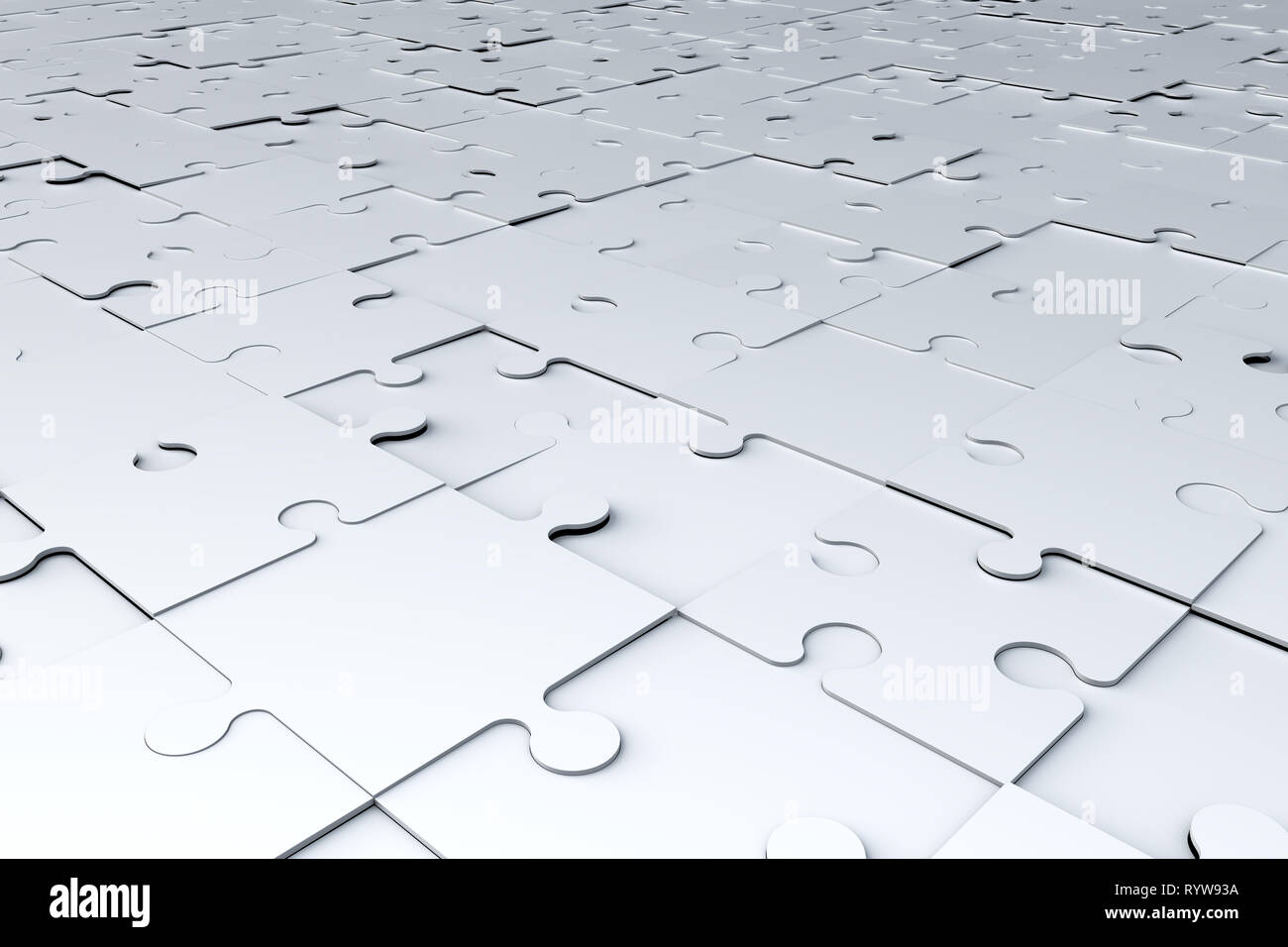 Perspective view of 3d illustration and rendering of full white black  jigsaw puzzle pieces Stock Photo - Alamy