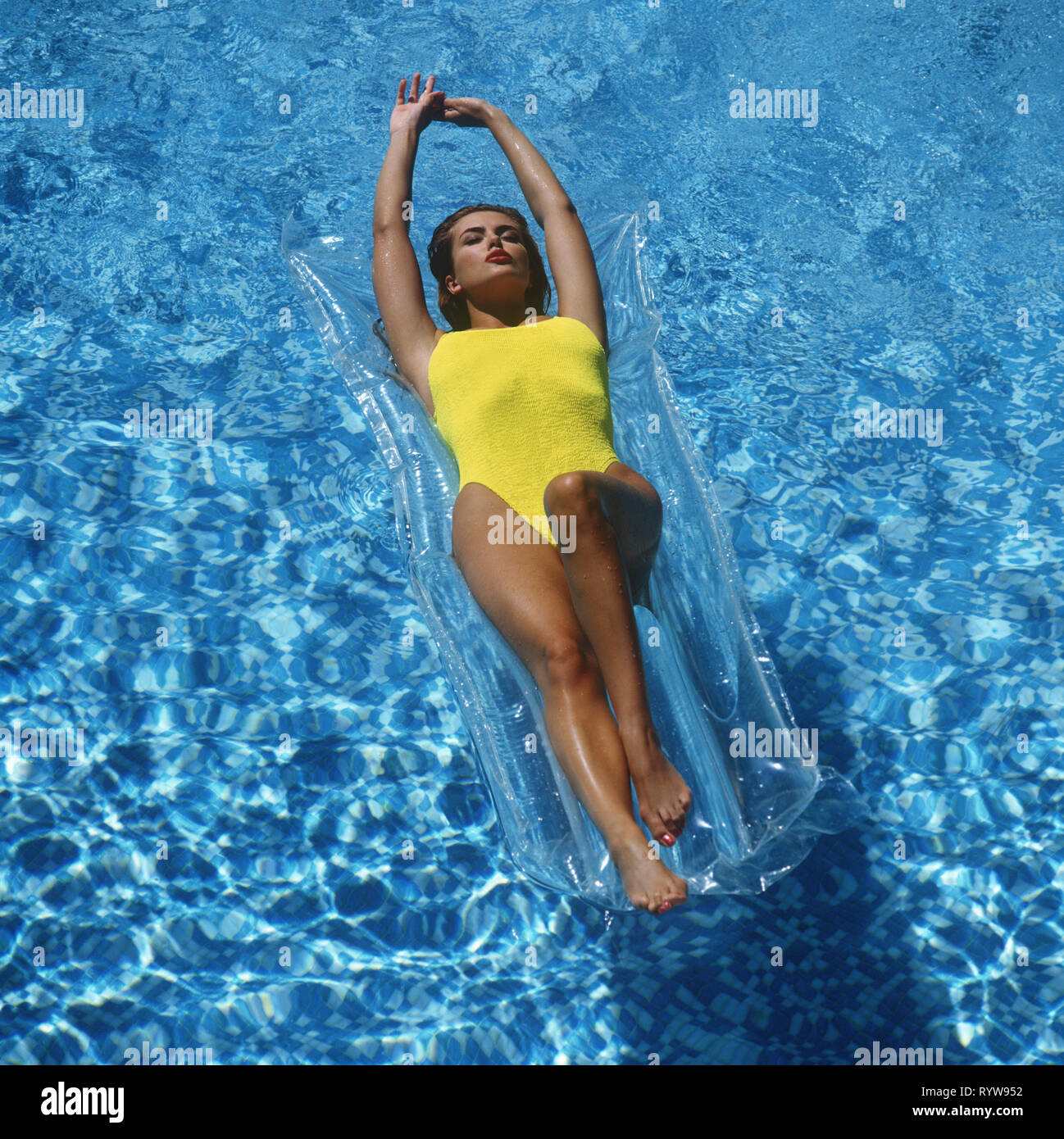 Kirsten Imrie, pin-up, in a pool, shot from above Stock Photo