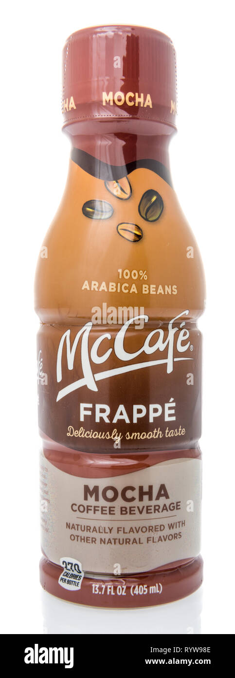 Winneconne, WI - 10 March 2019: A bottle of McCafe Frappe coffee beverage on an isolated background Stock Photo