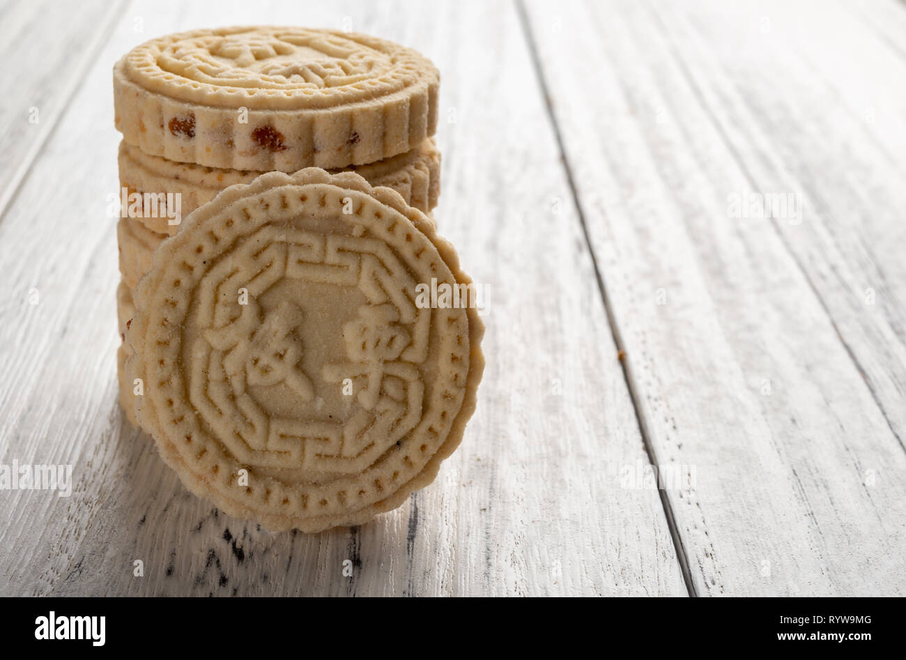 Chinese traditional Stirfired biscuits stack up with copy space the
