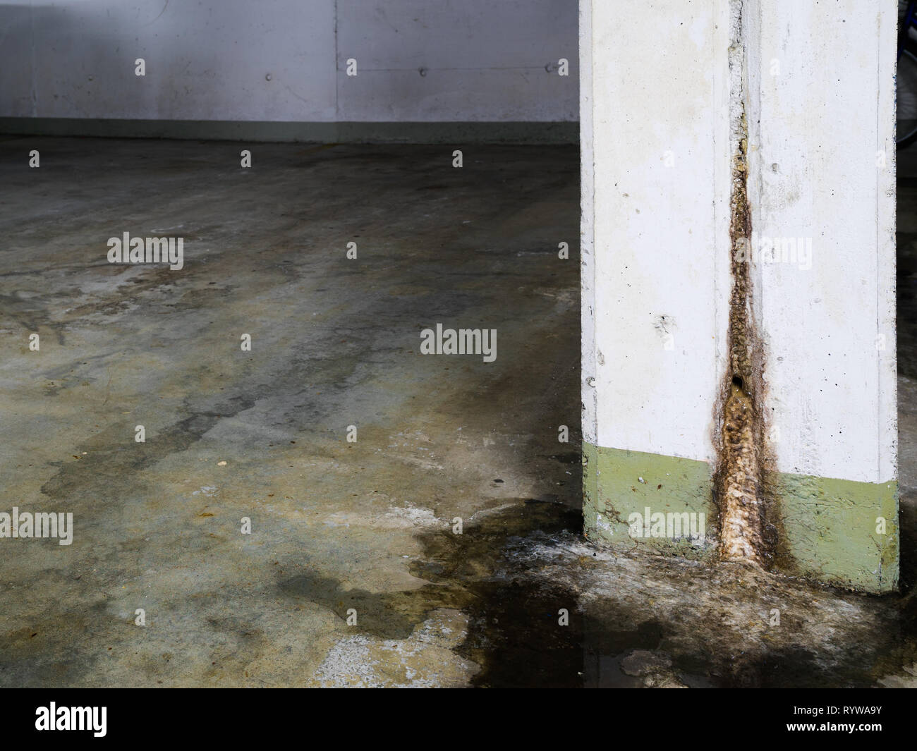 Water Damage In Concrete Construction With Calcium And Rust