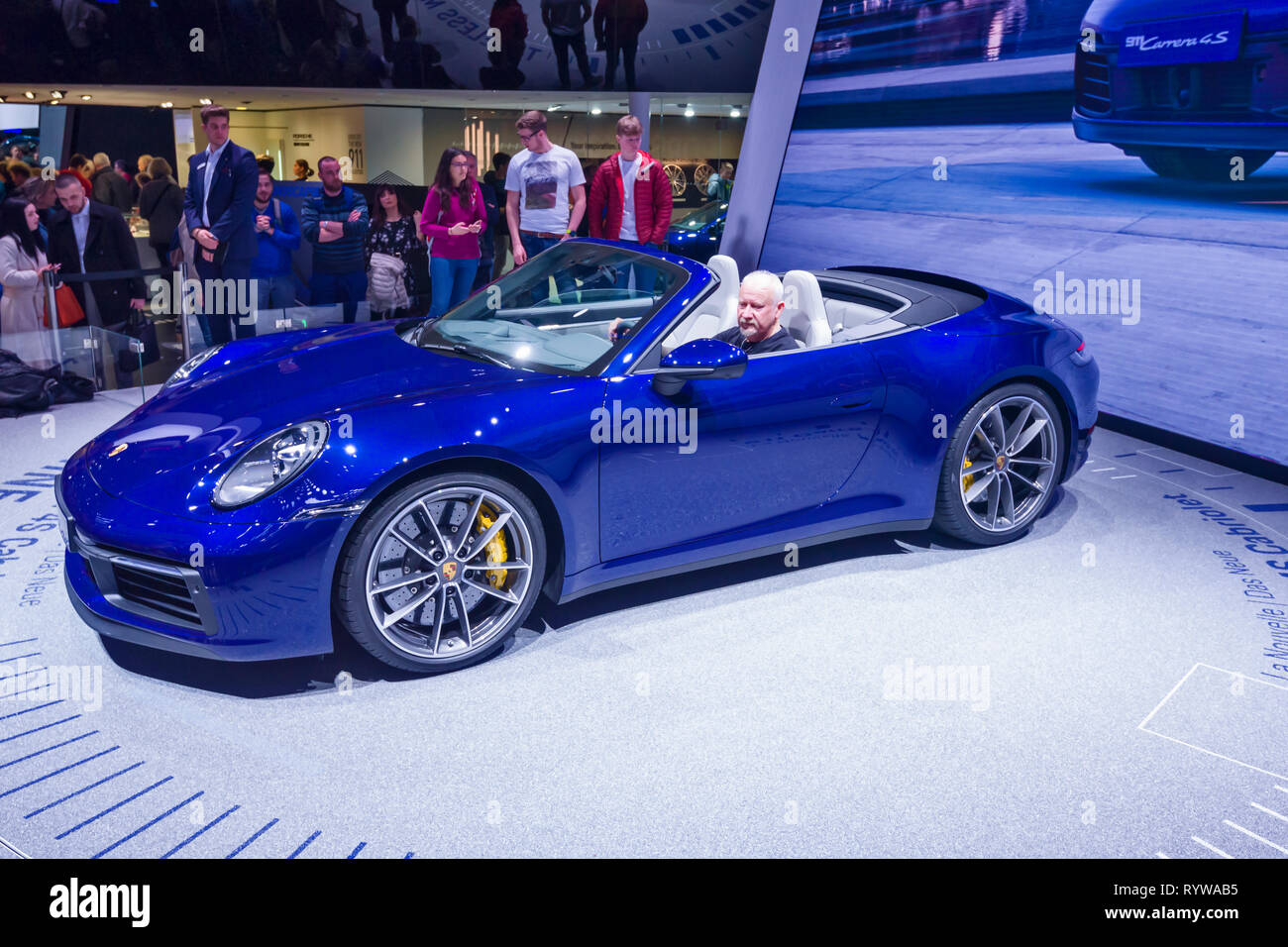 Geneva / Switzerland - march 9 2019 : Geneva International Motor Show, Porsche 911 Carrera 4S Cabriolet Stock Photo