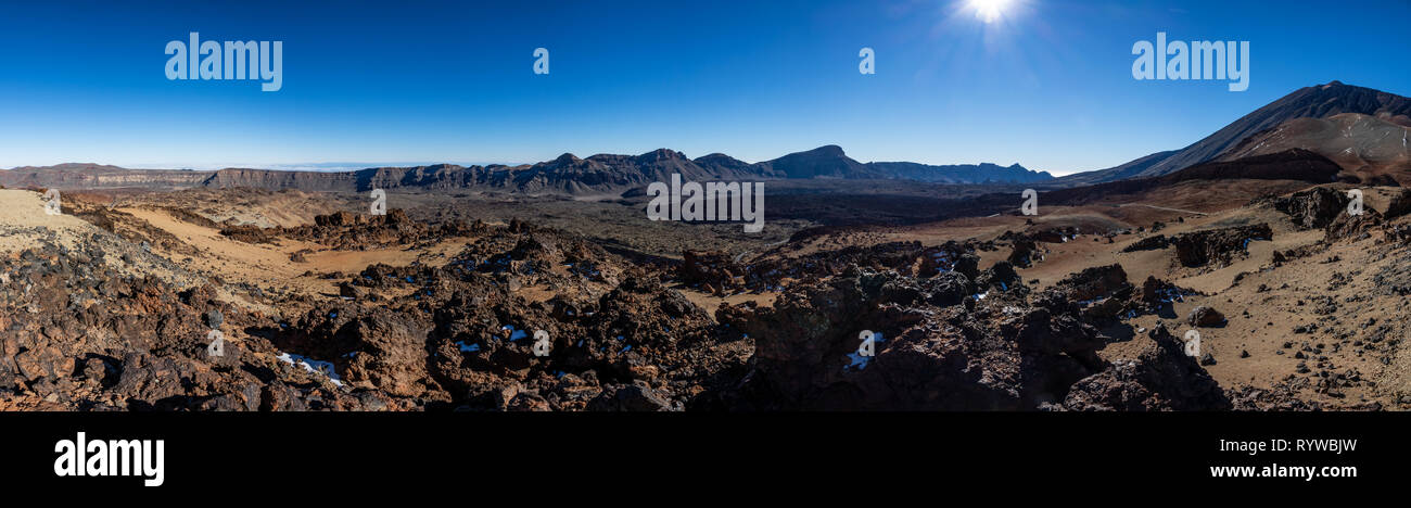 Huge panorama of Teide mountain peak and crater Stock Photo