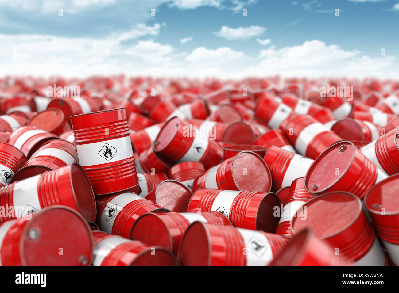 Red oil barrels. Oil and gas industry, storage, manufacturing. Chemical