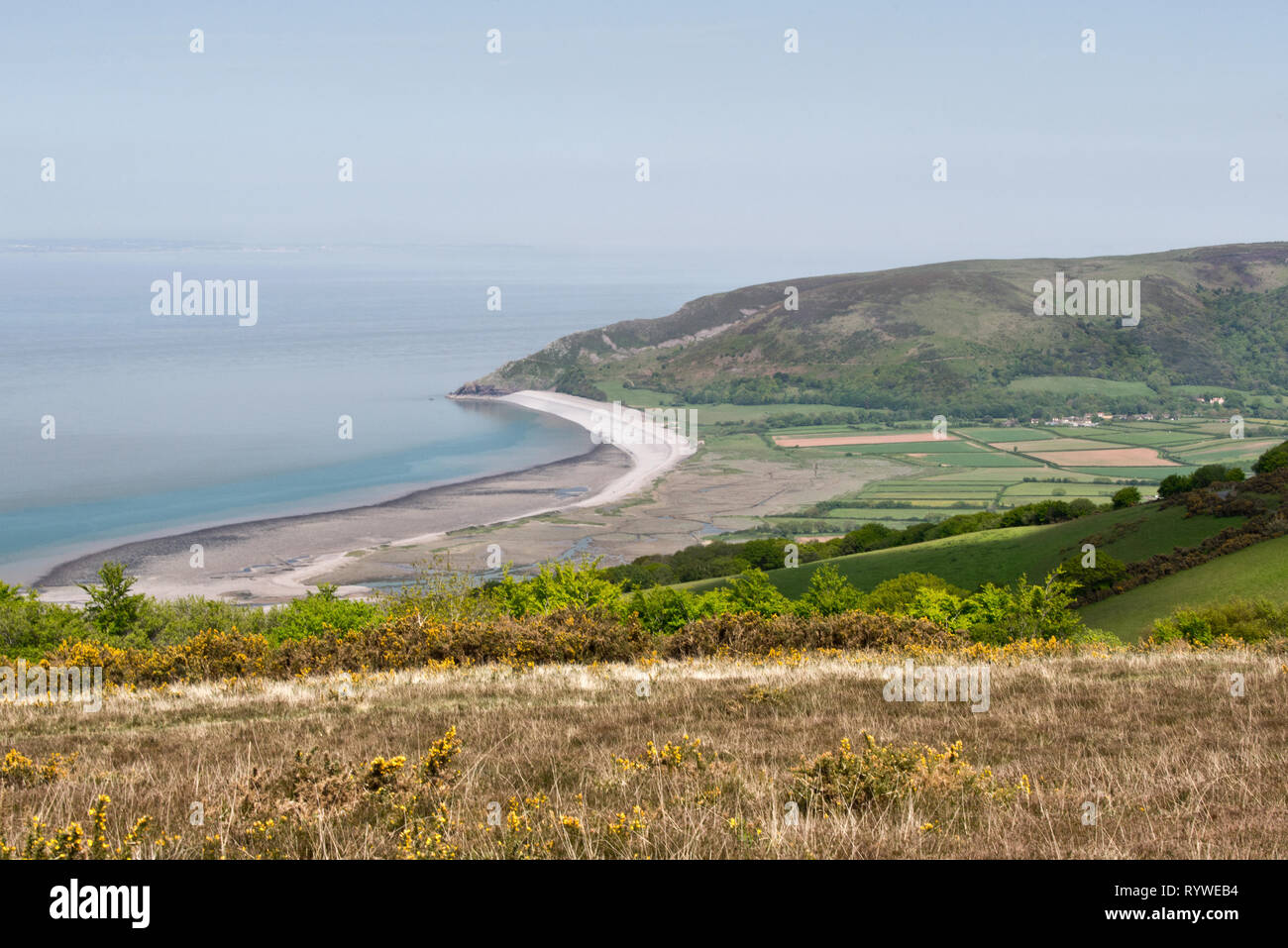 the view from Whitstone post down across Porlock Bay with Hurlestone ...