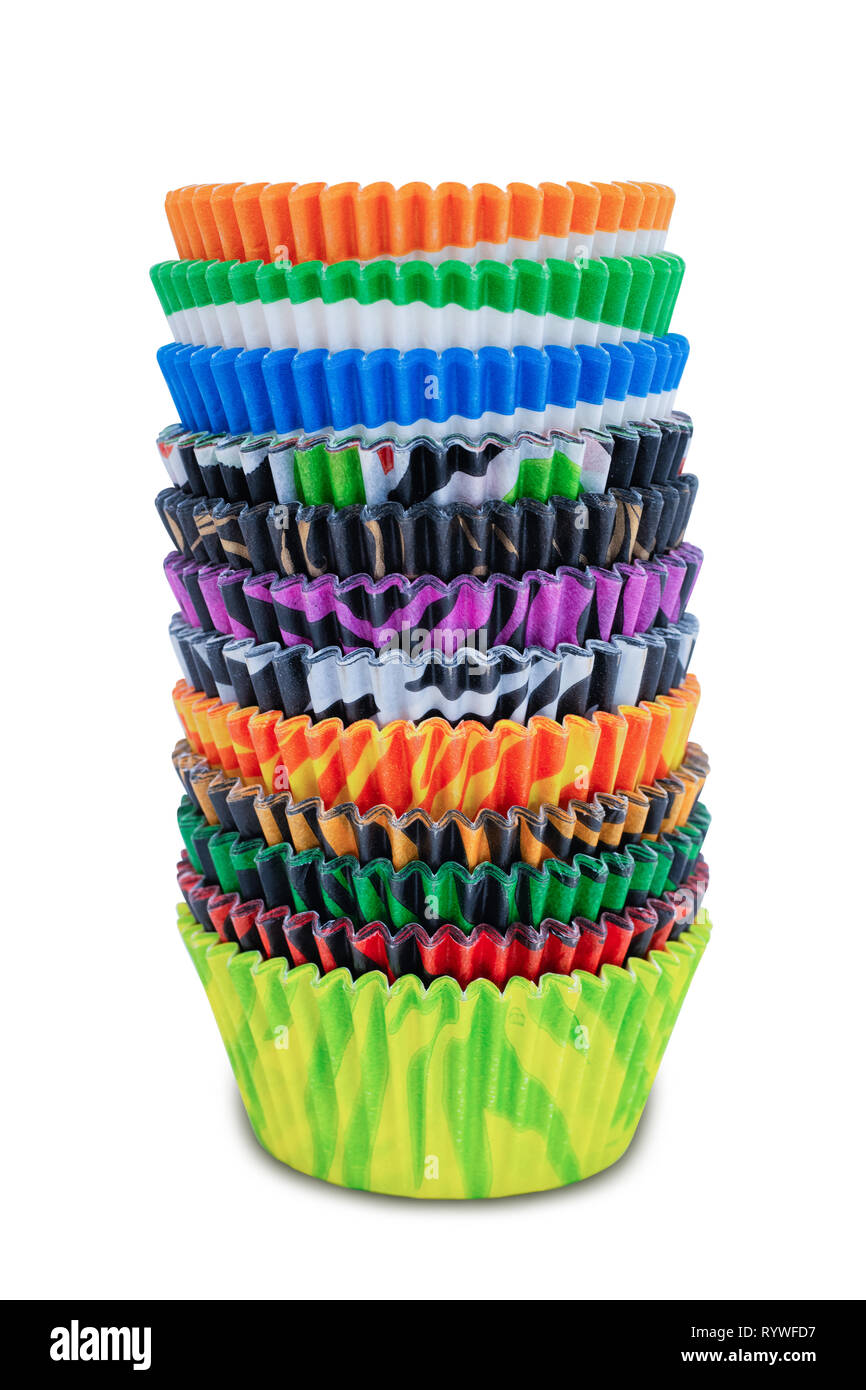 Set of colorful cupcake paper cases isolated on white background Stock