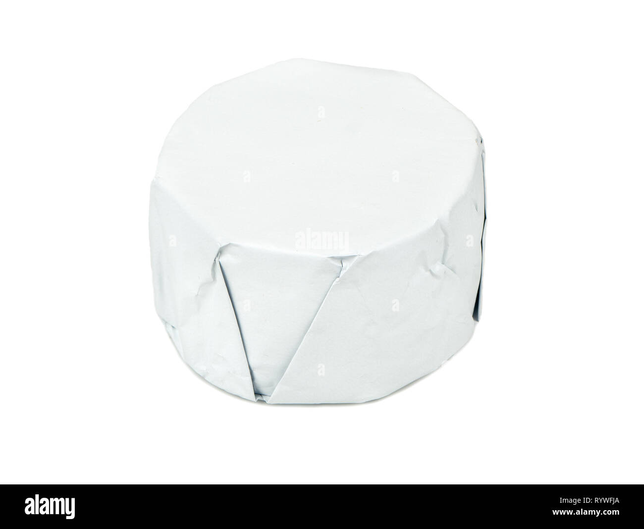 Brie cheese in paper packaging isolated on white background Stock Photo Alamy