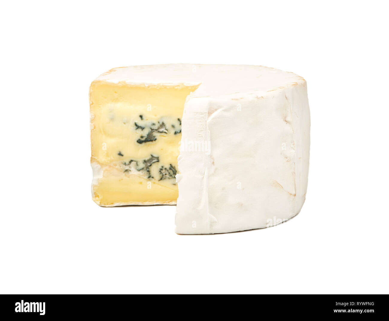 Piece of brie cheese with mold on white background Stock Photo Alamy