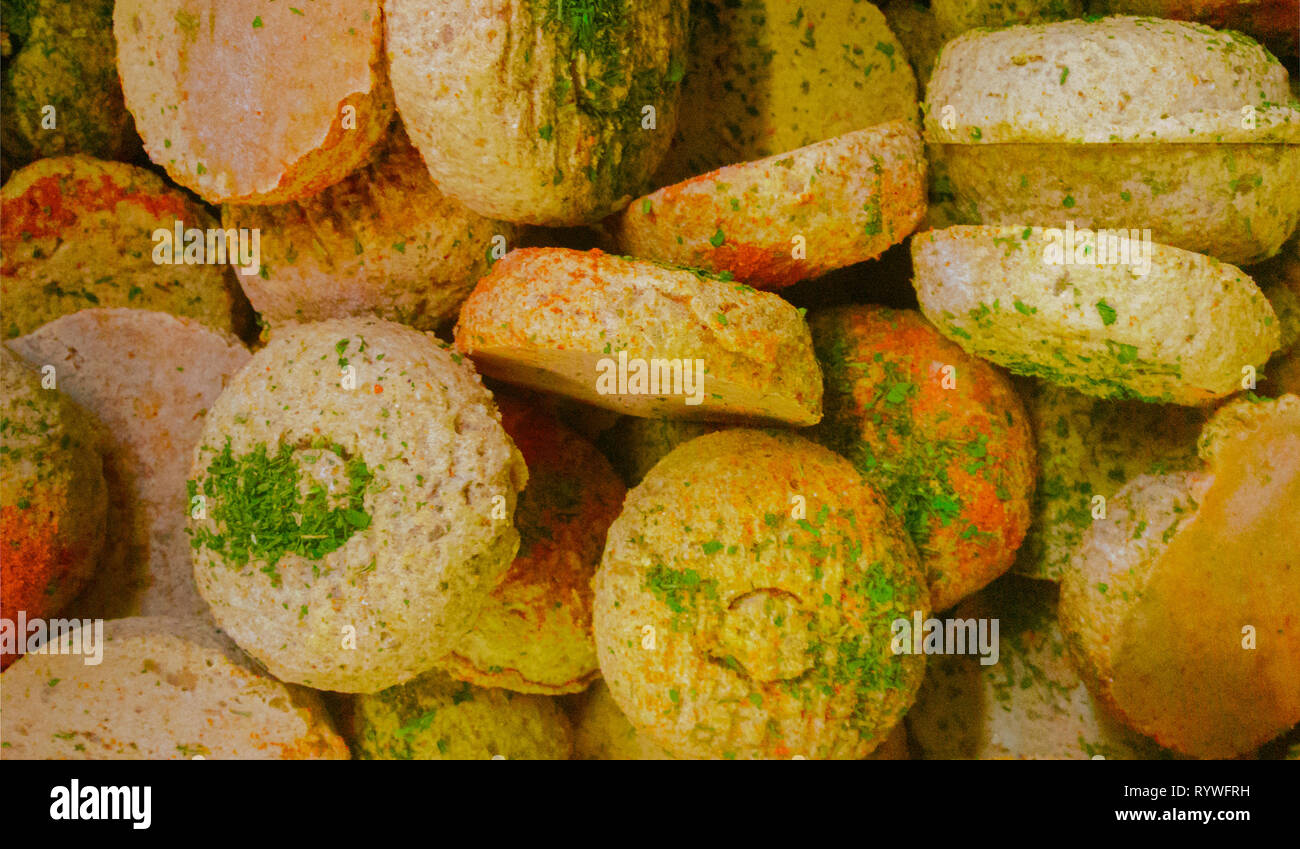 raw seasoned meatballs Stock Photo
