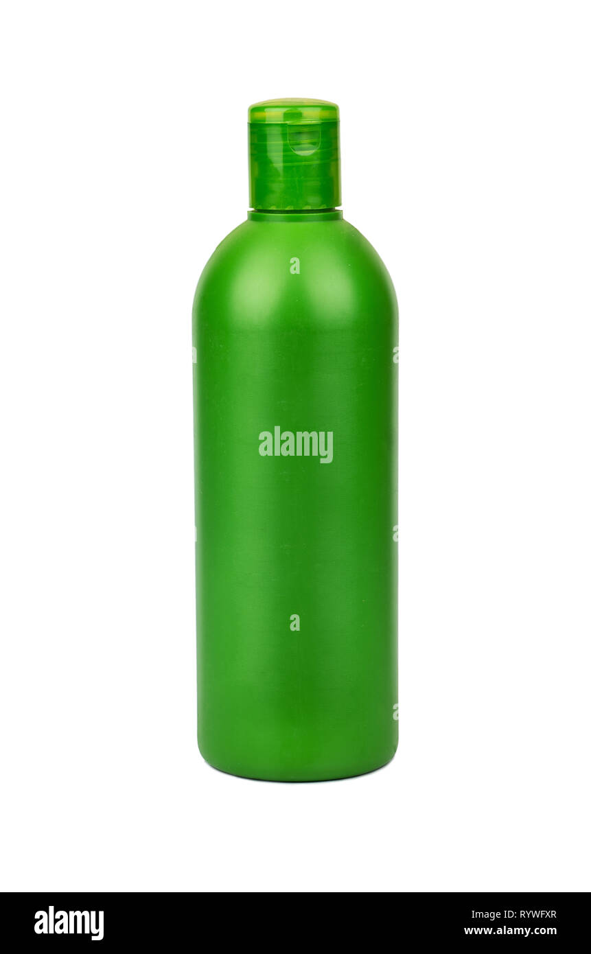 Plastic green shampoo bottle isolated on white background Stock Photo
