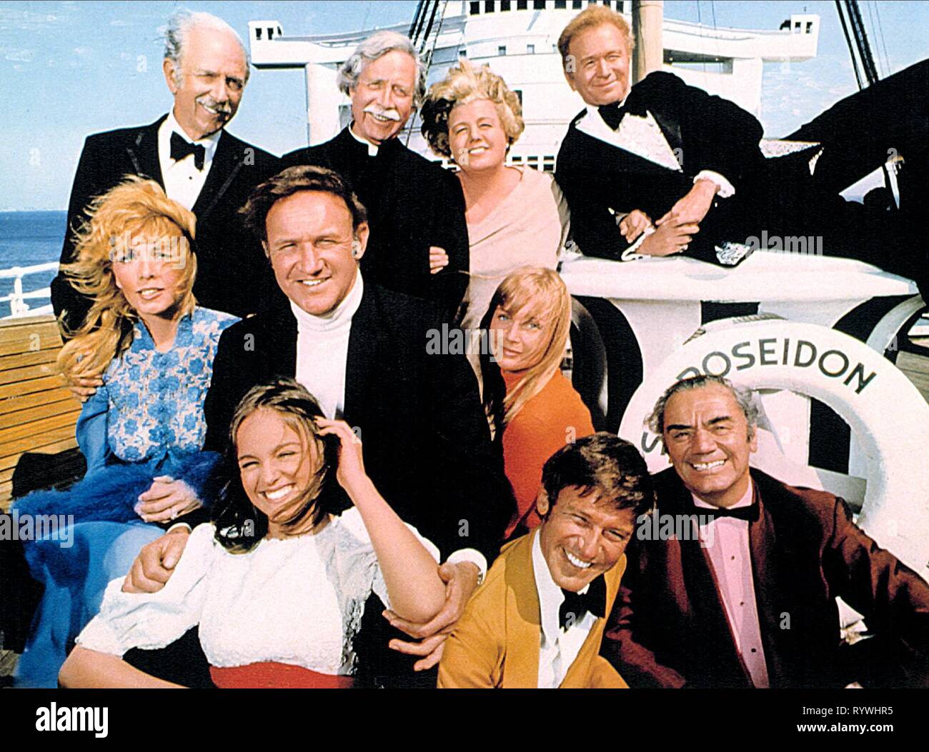 TOP JACK ALBERTSON, ARTHUR O'CONNELL, SHELLEY WINTERS, RED BUTTONS, MIDDLE STELLA STEVENS, GENE HACKMAN, CAROL LYNLEY,  FRONT, PAMELA SUE MARTIN, RODDY MCDOWELL & ERNEST BORGNINE Film 'THE POSEIDON ADVENTURE' (1972) Directed By RONALD NEAME 12 December 1972 AFB5095  (USA 1972)  Allstar Collection/20TH CENTURY FOX  **WARNING** This Photograph is for editorial use only and is the copyright of 20TH CENTURY FOX  and/or the Photographer assigned by the Film or Production Company & can only be reproduced by publications in conjunction with the promotion of the above Film. A Mandatory Credit To 20TH  Stock Photo