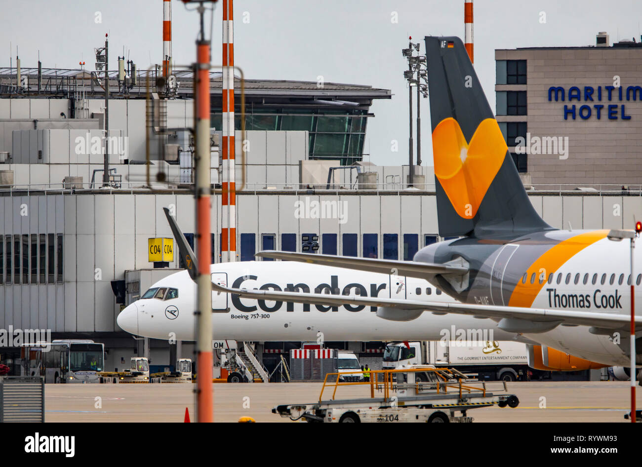 Dusseldorf International Airport, DUS, Apron, Condor aircraft, Boeing 757, Stock Photo