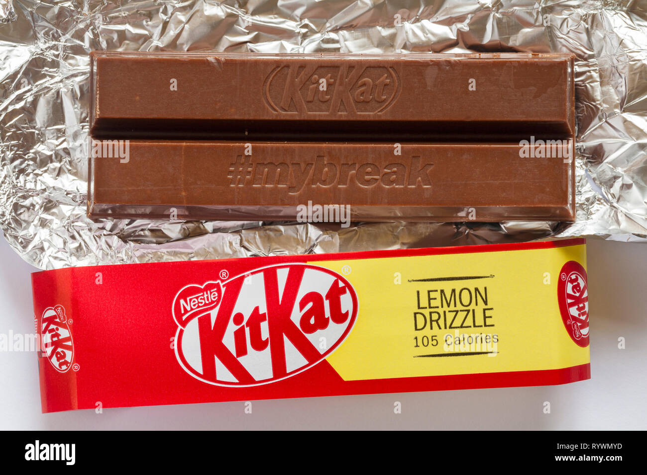 Nestle lemon drizzle KitKat bar unwrapped Stock Photo Alamy