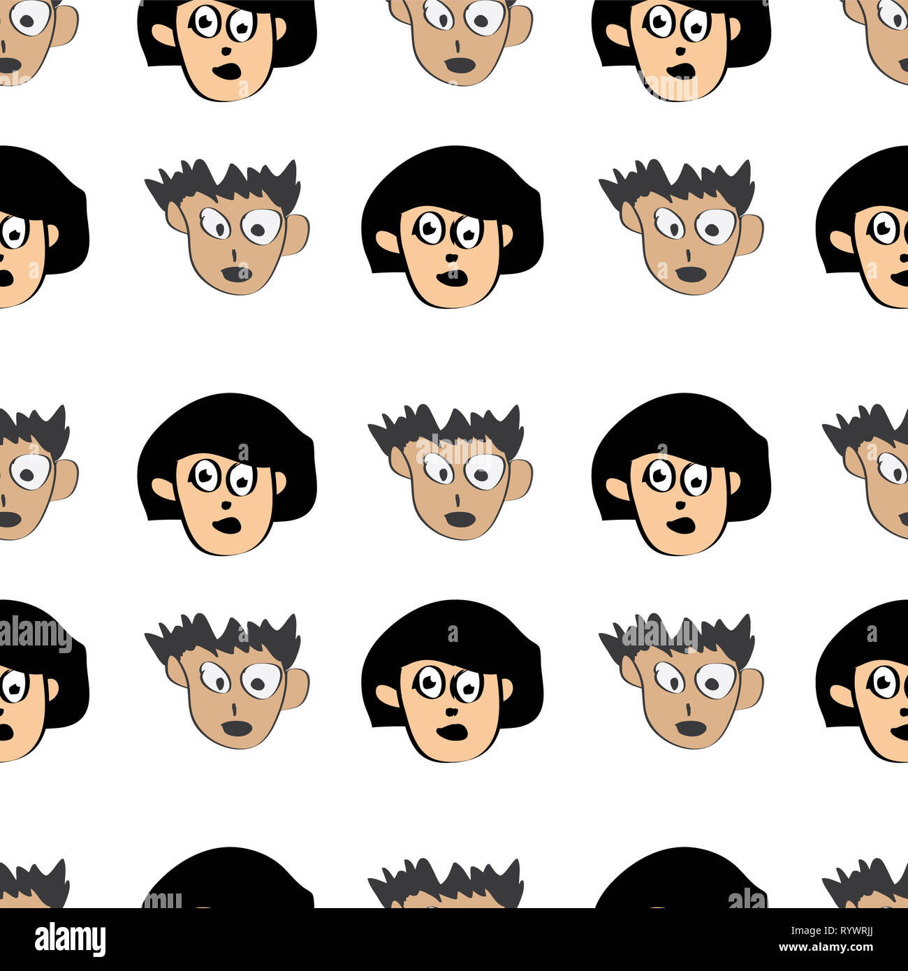 vector illustration seamless pattern cartoon face boy and girl Stock ...