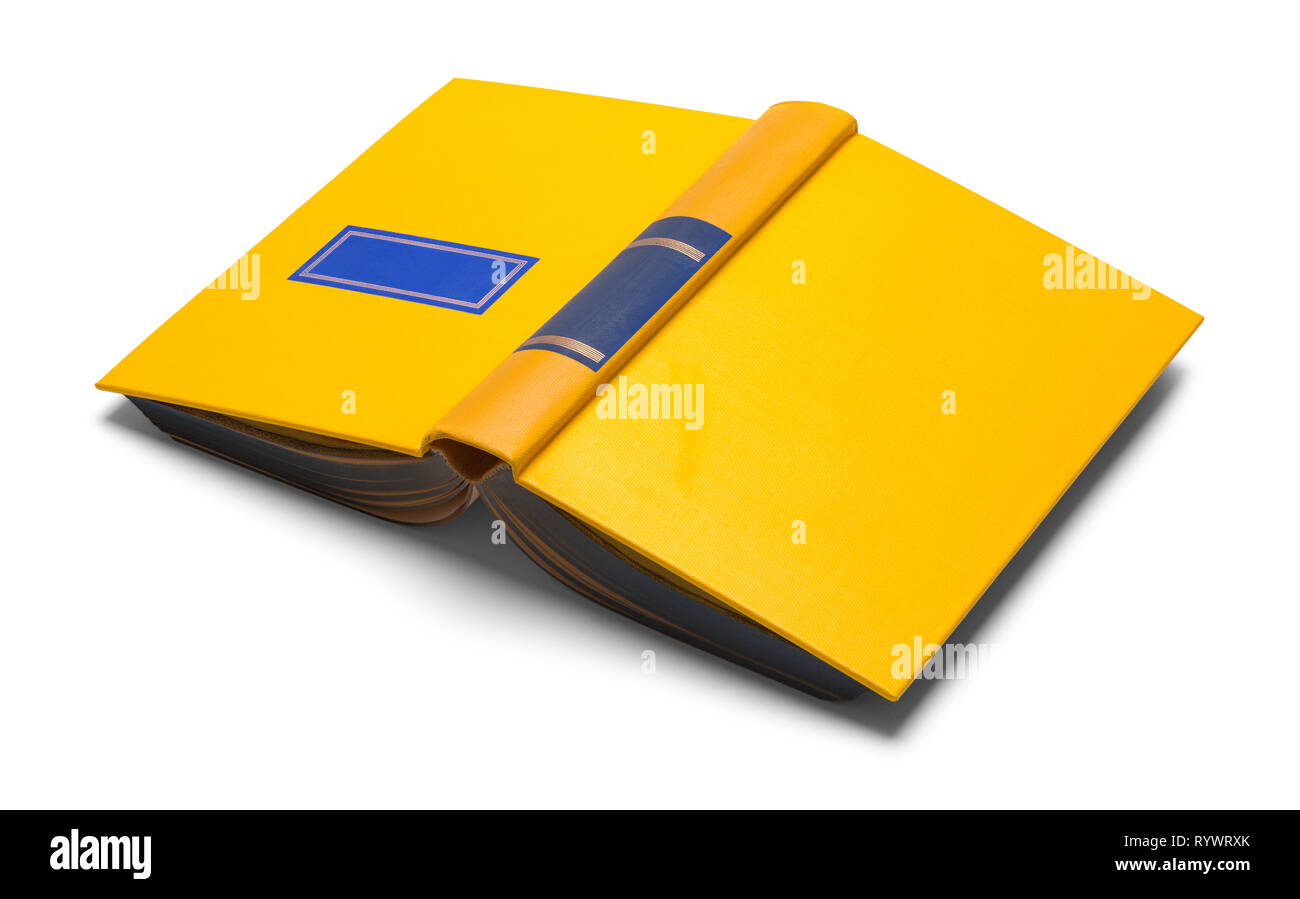 Open Yellow Book Isolated on White Background. Stock Photo