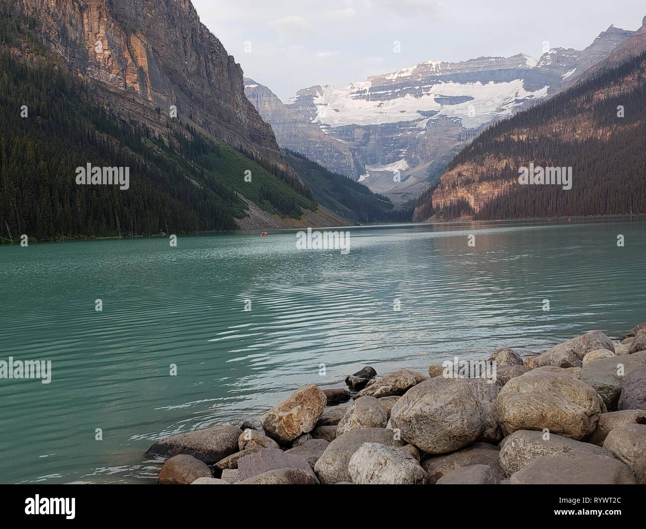 Panoramic views of the iconic Lake Louise in Banff National Park in the ...