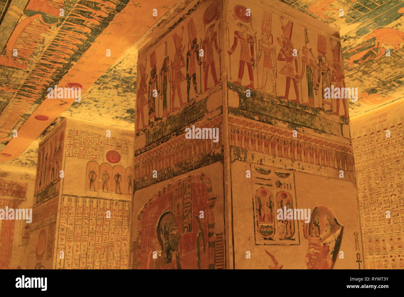 The amazingly detailed hall before the decent into the burial chamber of Ramesses V/VI, KV9, Valley of the Kings, near Luxor, Upper Egypt Stock Photo