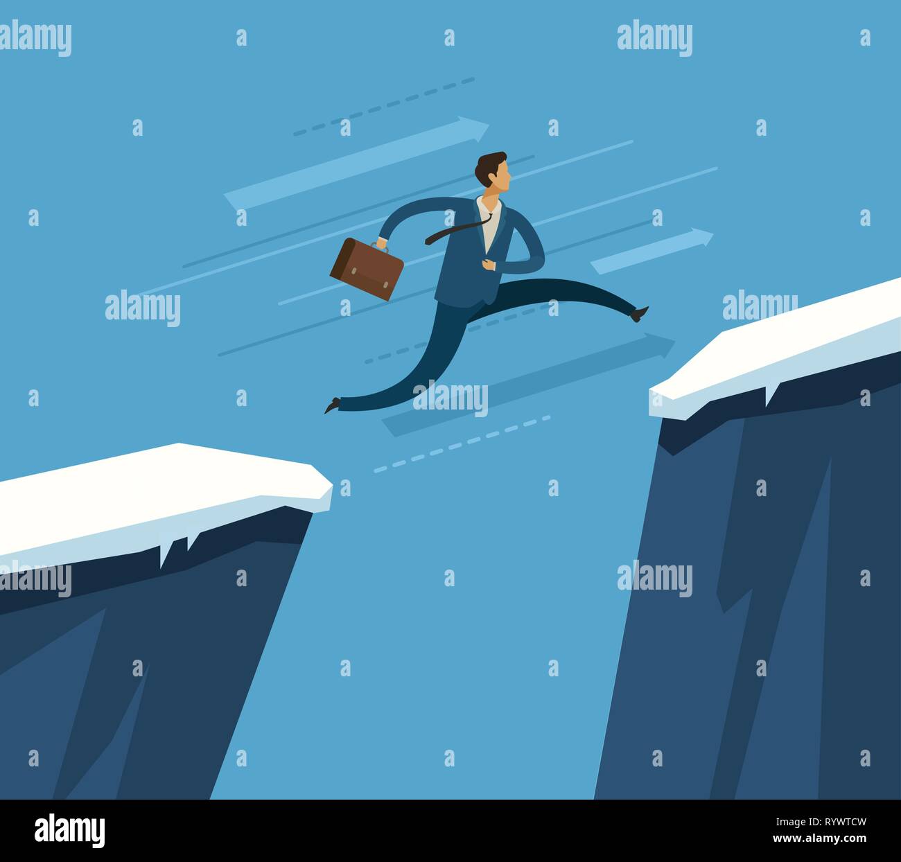 Businessman jumping over chasm. Business concept. Vector illustration Stock Vector