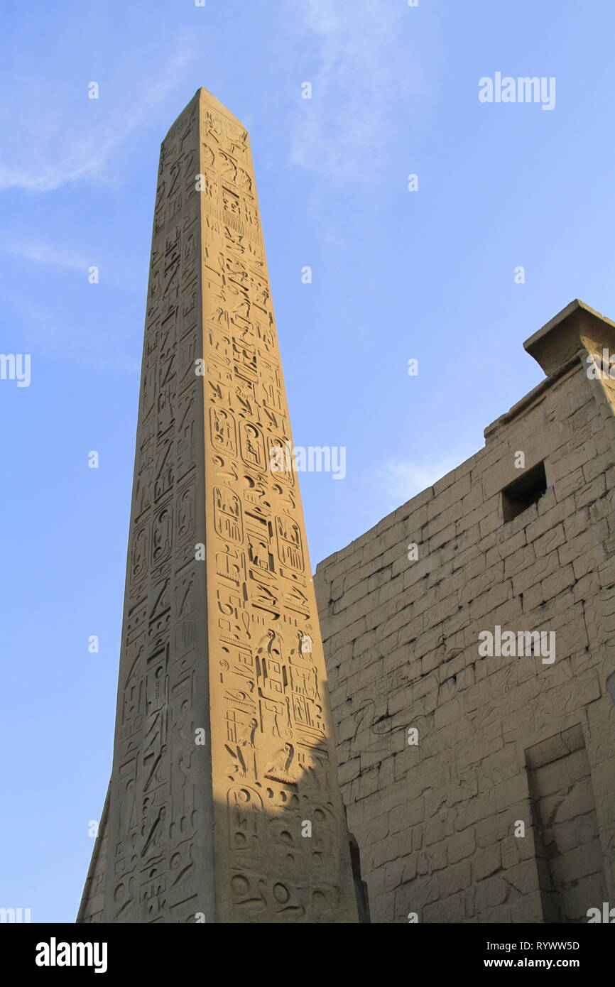 Obelisk at Luxor Temple midday, Luxor, Upper Egypt, Middle East Stock Photo