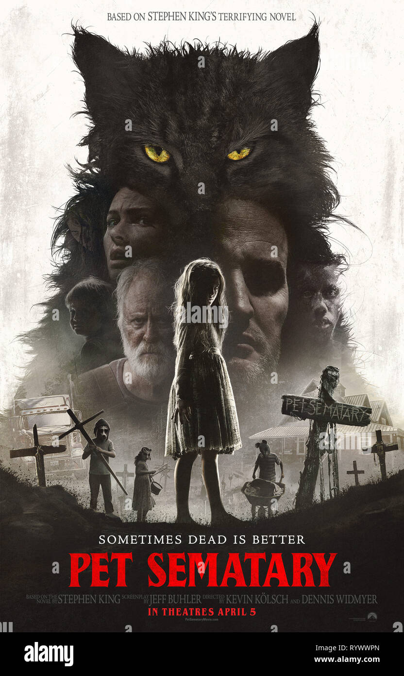 RELEASE DATE: April 5, 2019 TITLE: Pet Sematary STUDIO: Paramount Pictures DIRECTOR: Kevin Kolsch, Dennis Widmyer PLOT: Louis Creed, his wife Rachel, and their two children Gage and Ellie move to a rural home where they are welcomed and enlightened about the eerie 'Pet Sematary' located nearby. After the tragedy of their cat being killed by a truck, Louis resorts to burying it in the mysterious pet cemetery, which is definitely not as it seems, as it proves to the Creeds that sometimes, dead is better. STARRING: Zombie cat poster art. (Credit Image: © Paramount Pictures/Entertainment Pictures) Stock Photo