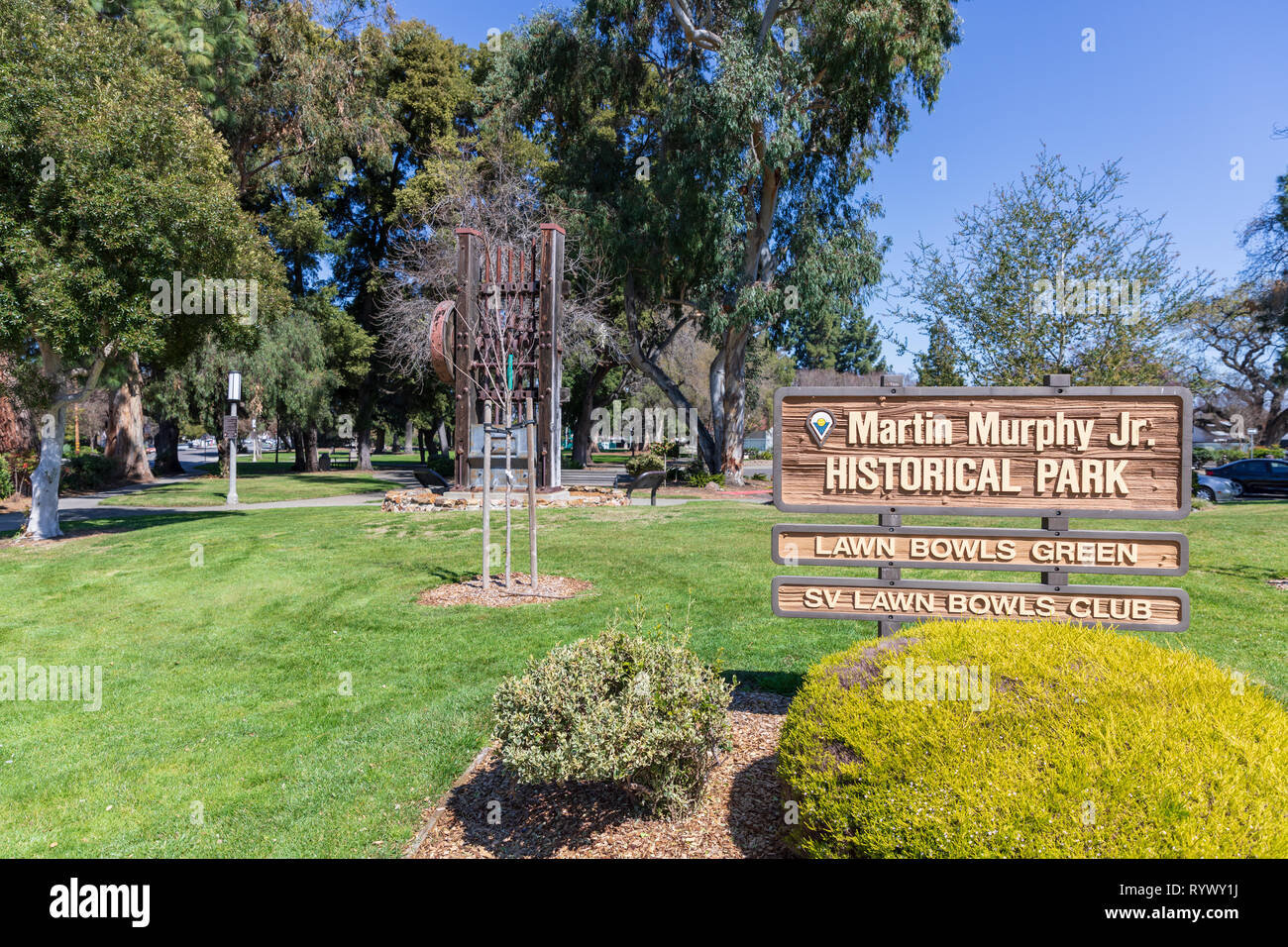 Martin Murphy Jr. Historical Park (Murphy Park), Lawn Bowls Green, SV Lawn Bowls Club; Sunnyvale, California, USA Stock Photo