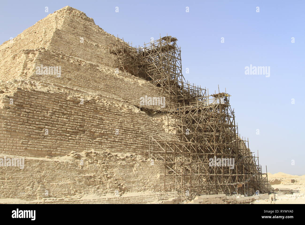 The stepped pyramid of Djoser undergoing some restoration, Saqqara, Giza Governorate, Lower