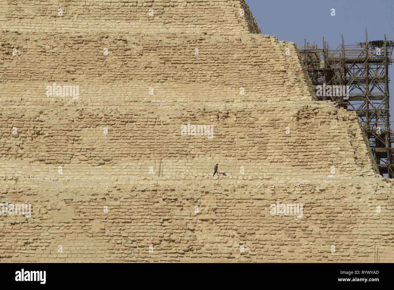 The stepped pyramid of Djoser undergoing some restoration, Saqqara, Giza Governorate, Lower