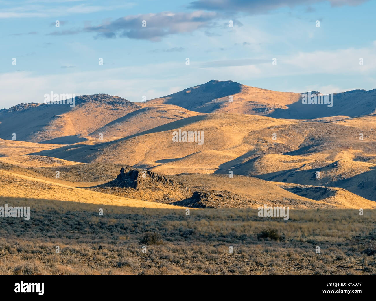 Arid dry desert landscape in Northern Nevada with rolling hills. Stock Photo