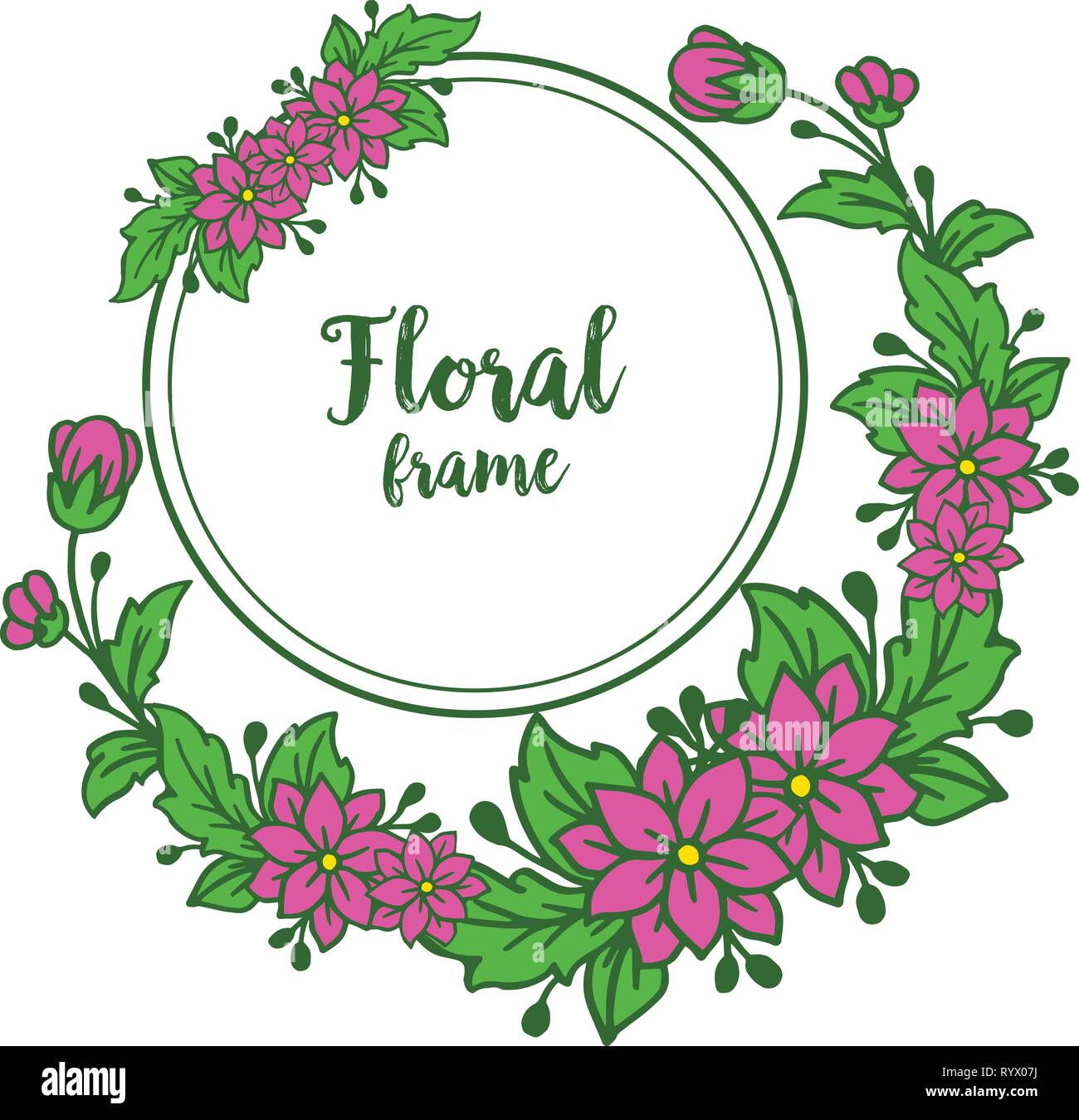 Vector illustration white background with template of floral frame hand ...