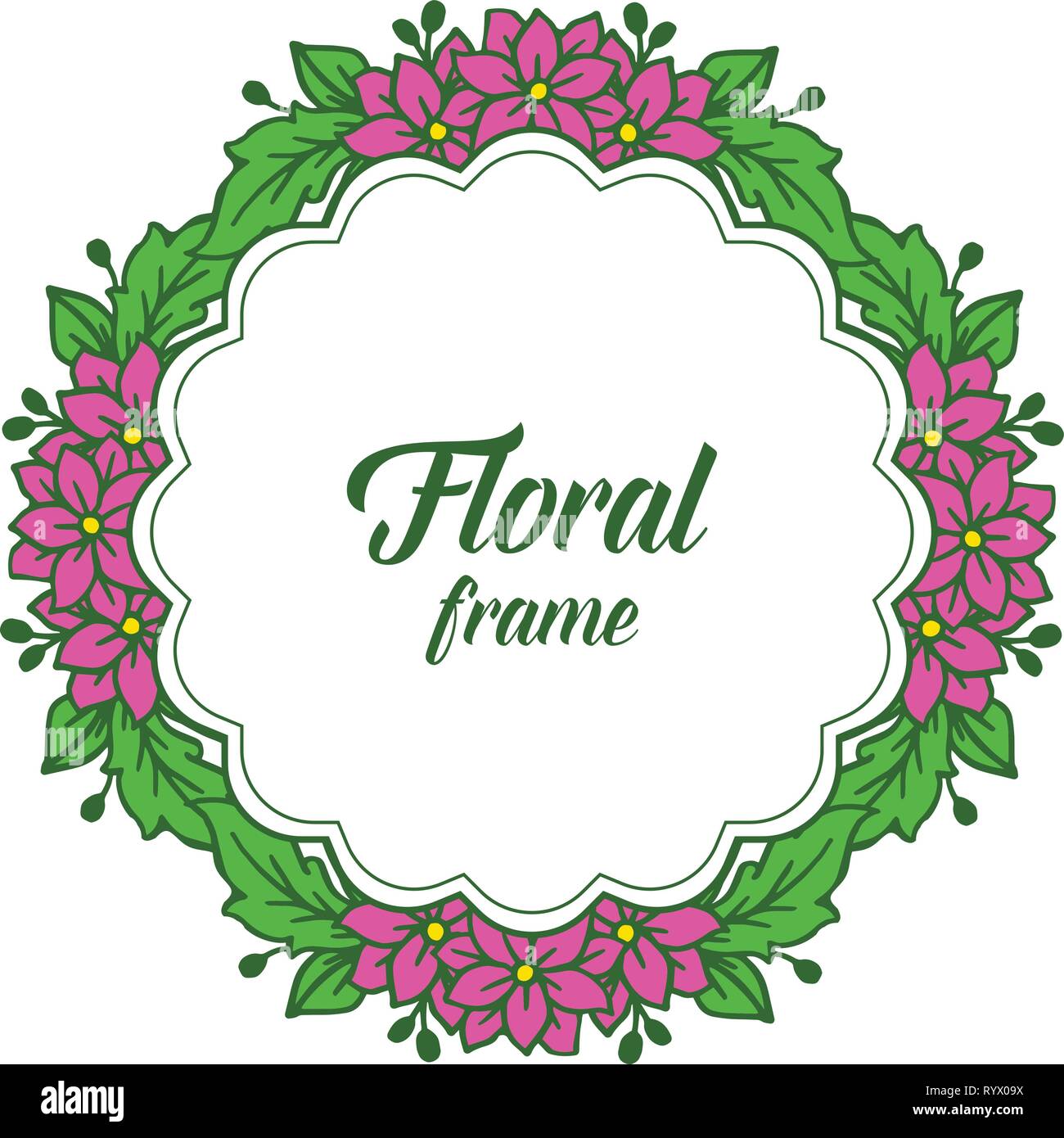 Vector illustration purple floral frame with invitation card hand drawn ...