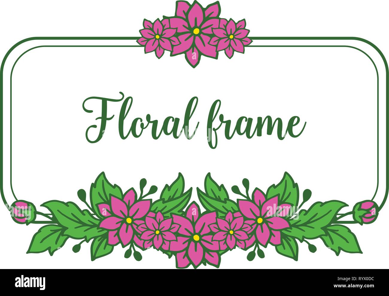 Vector illustration leaf green with invitation card purple floral frame ...