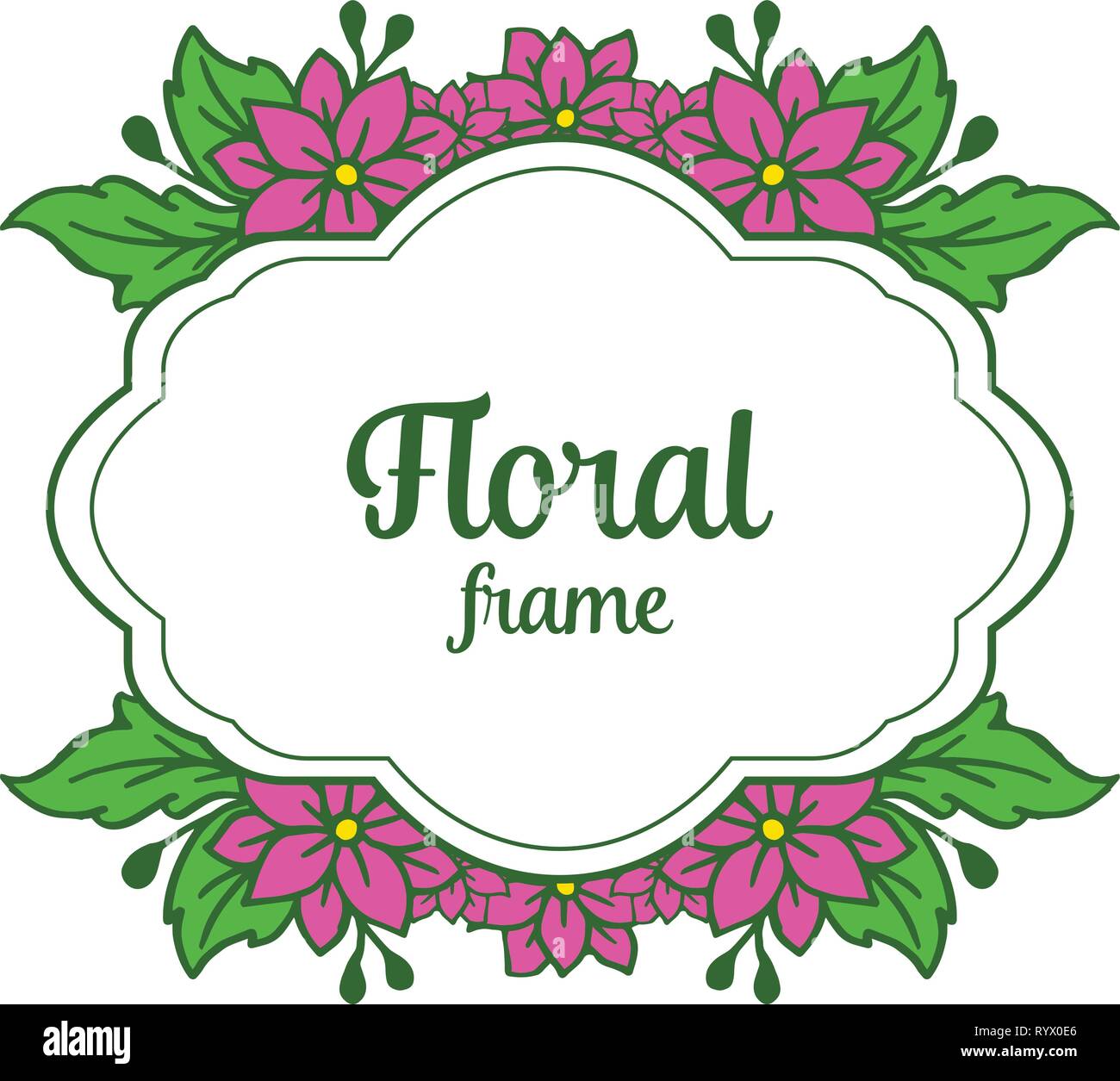 Vector illustration leaf green with invitation card purple floral frame ...