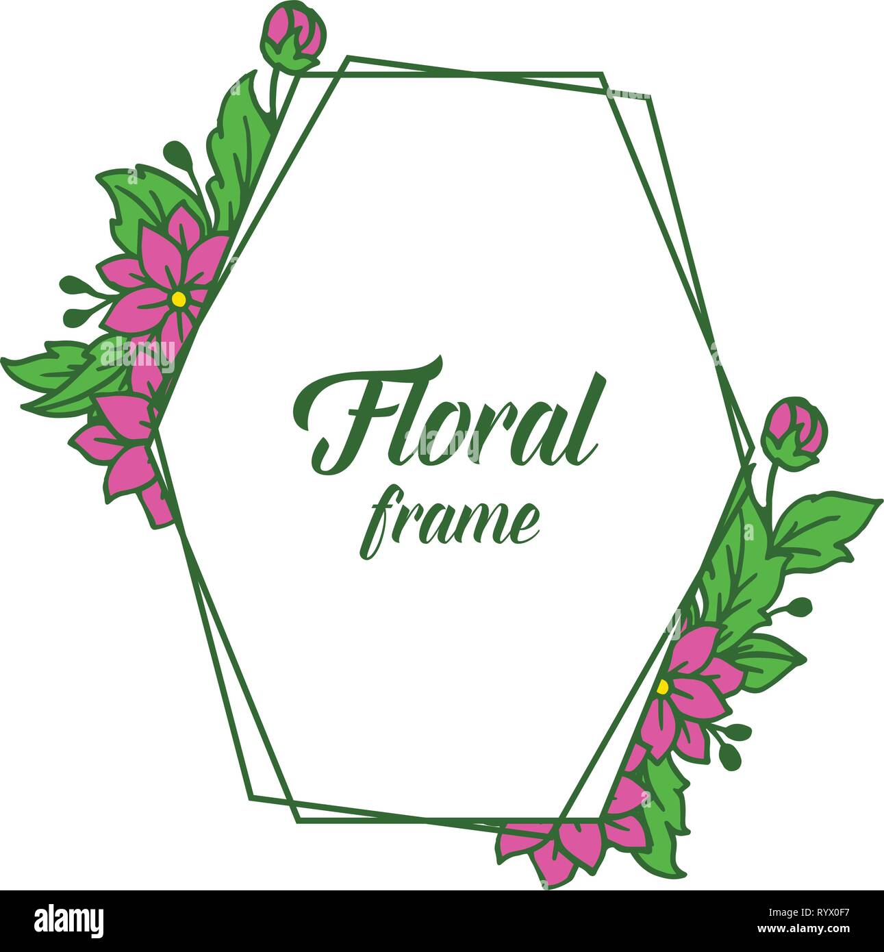Vector illustration leaf green with invitation card purple floral frame ...