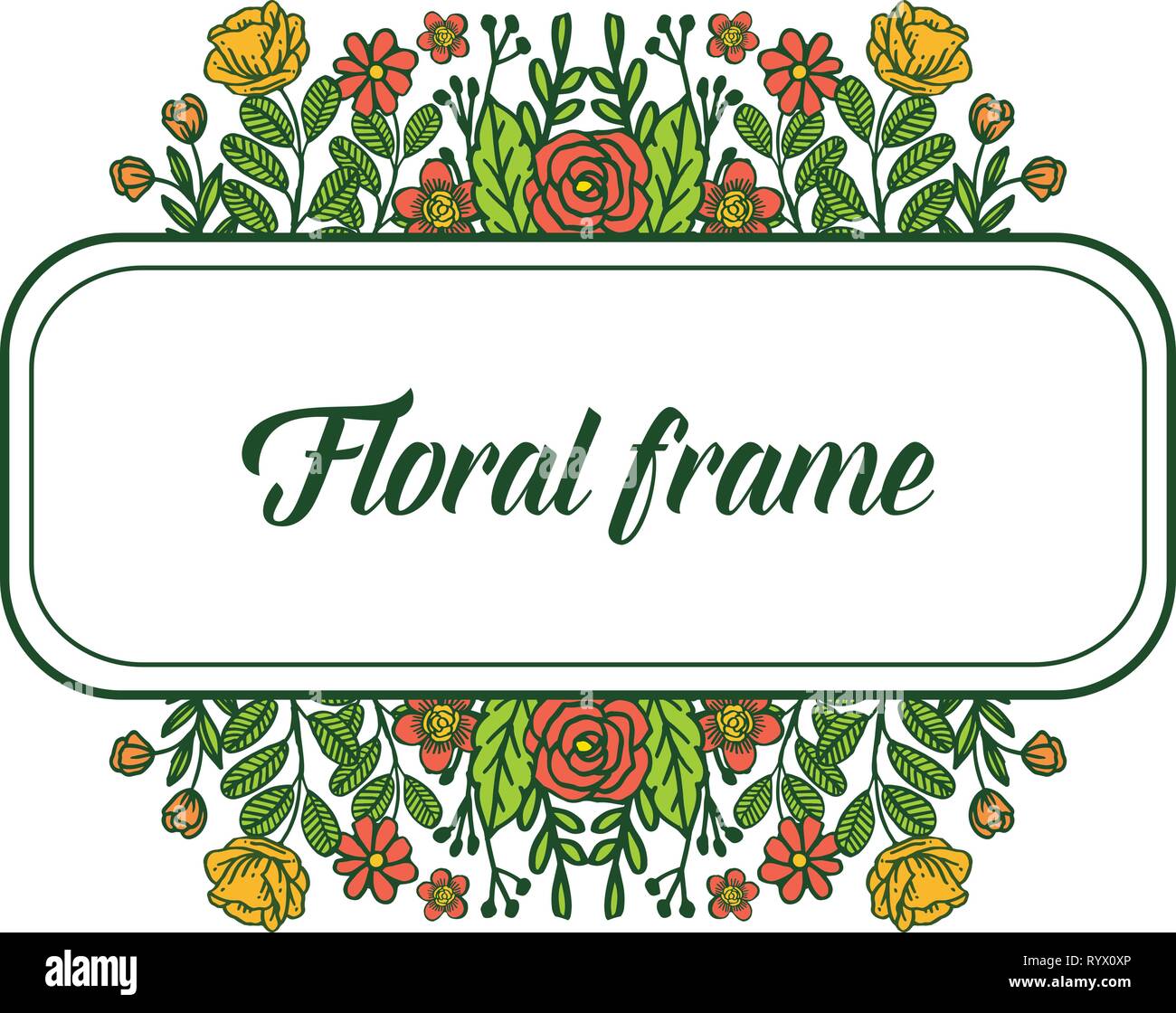 Vector illustration floral frame with colorful flower hand drawn Stock ...