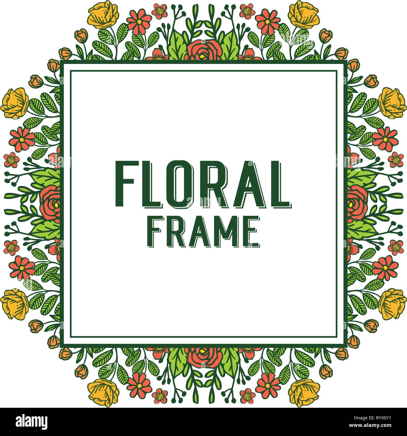 Vector illustration floral frame with colorful flower hand drawn Stock ...