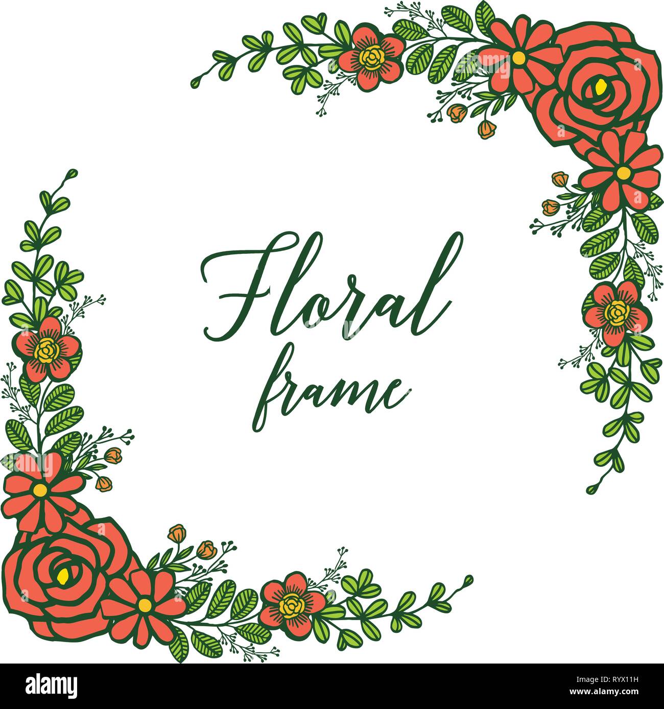 Vector illustration crowd of rose orange floral frame with invitation ...