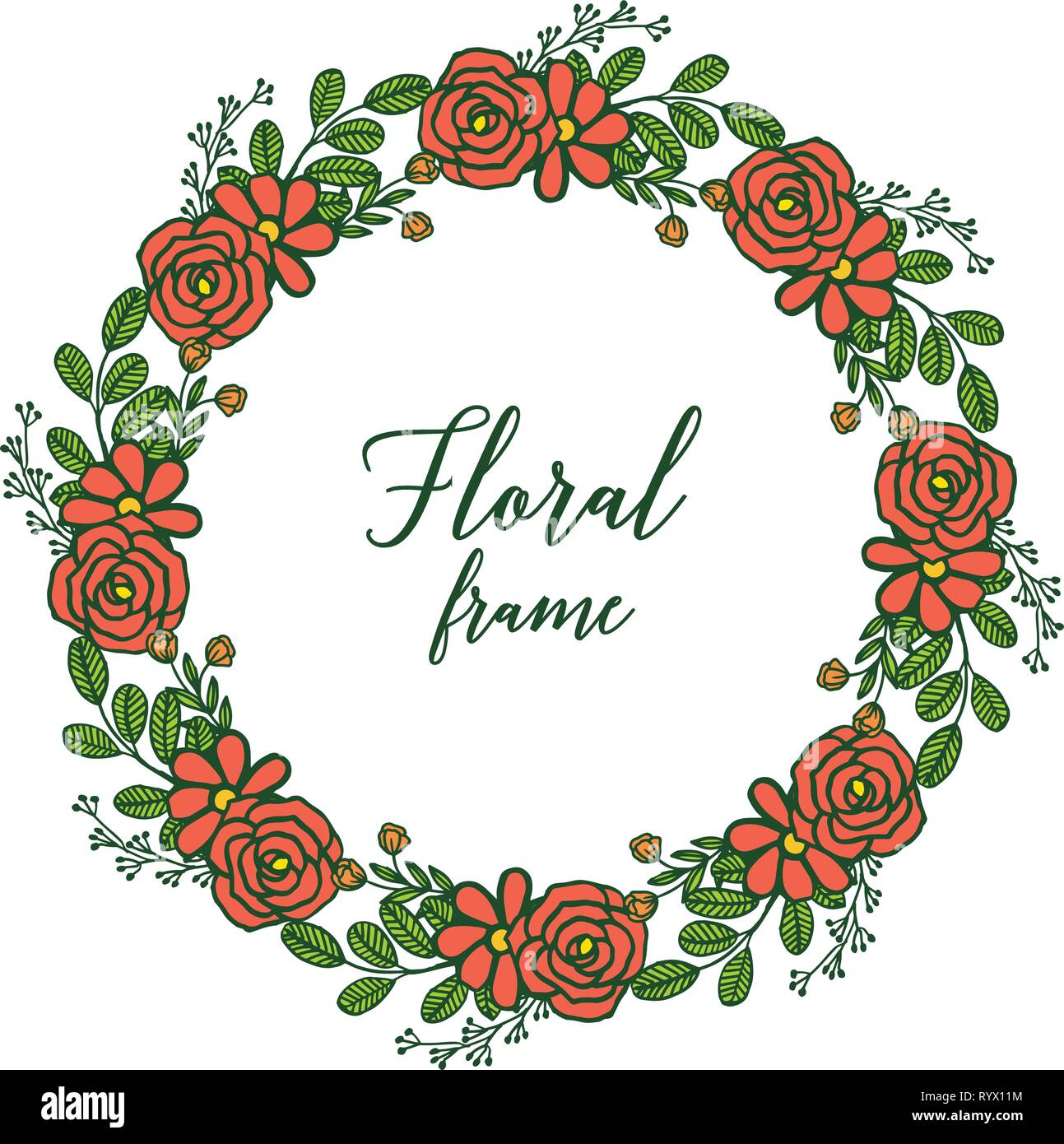Vector illustration crowd of rose orange floral frame with invitation ...