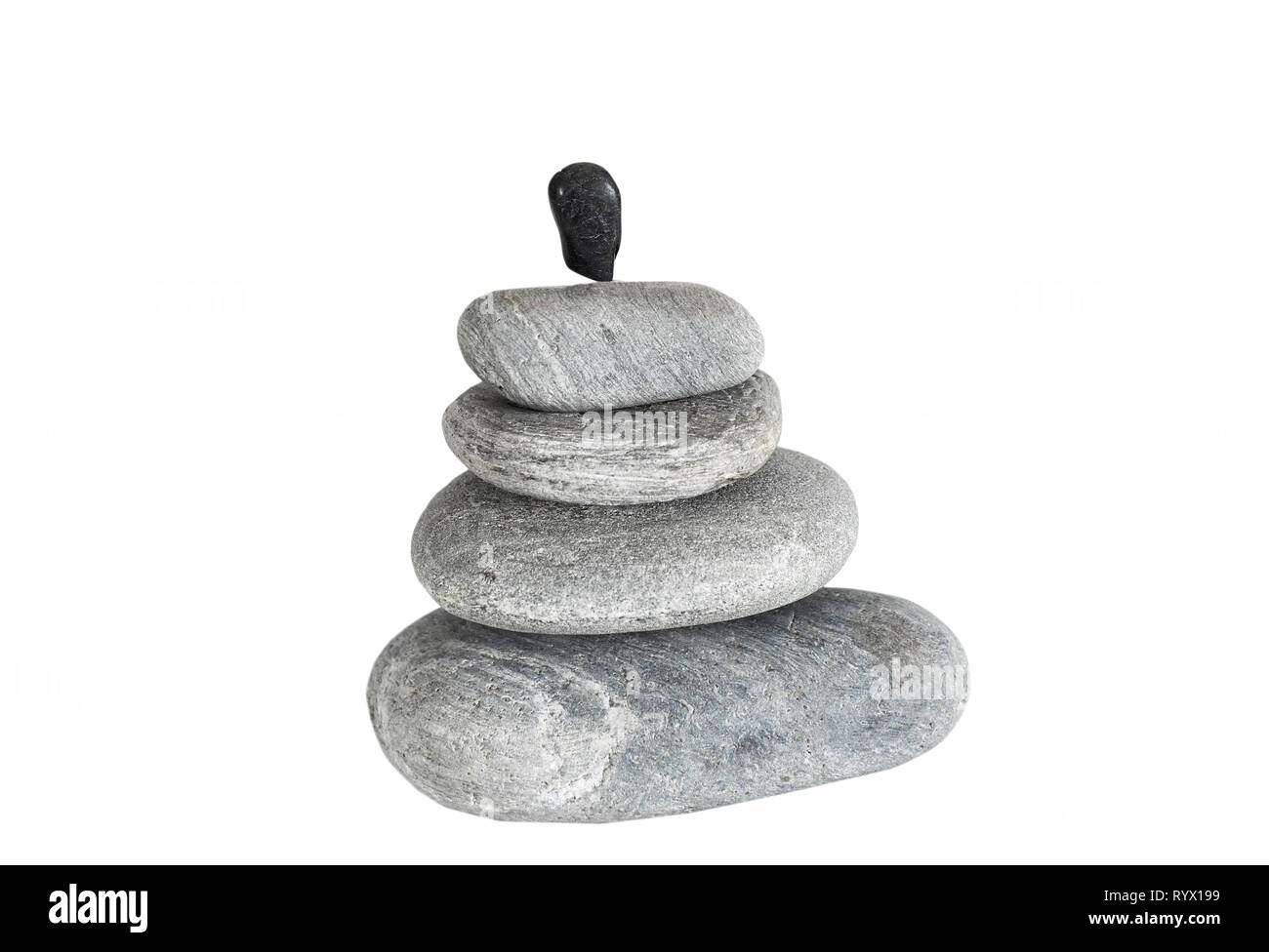River rocks balanced  on one another isolated on whtie Stock Photo