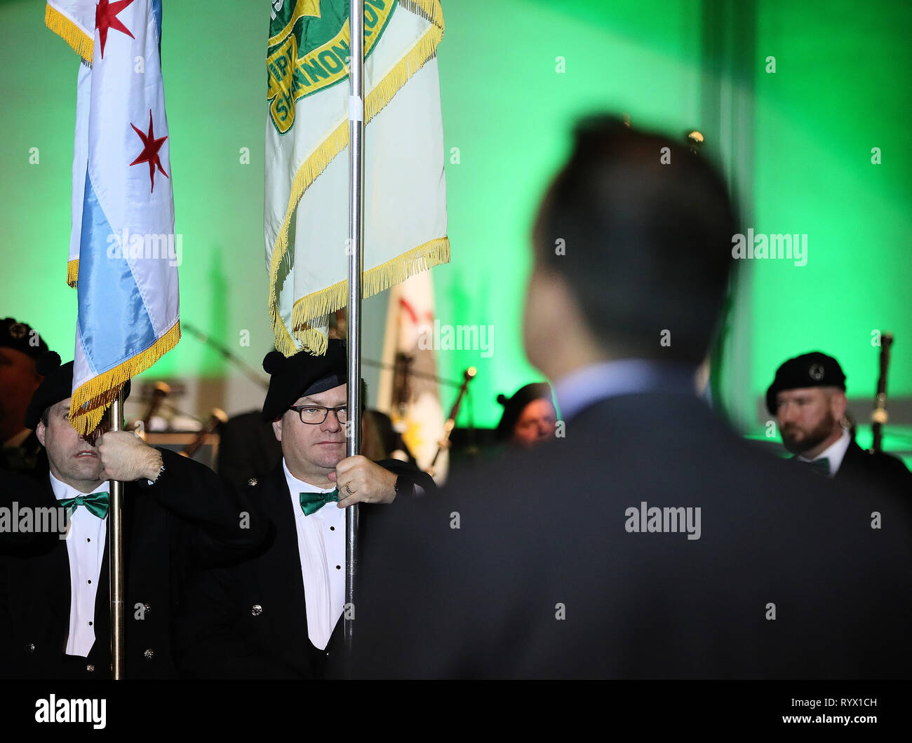 Flag bearers at the Irish Fellowship Club Annual SPD Dinner at the Hilton Hotel, Chicago, during Taoiseach Leo Varadkar's visit to the United States. Stock Photo