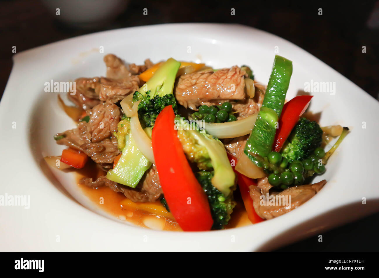 stir-fry beef with vegetable, Thai food Stock Photo - Alamy