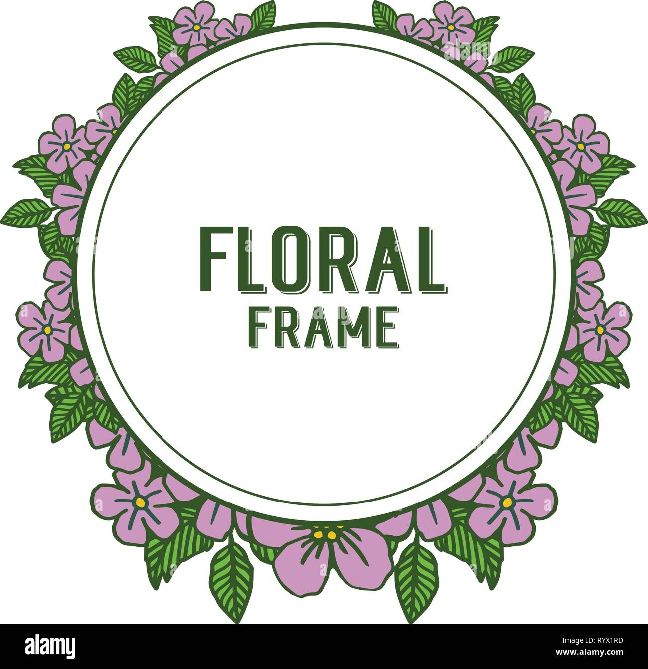 Vector illustration circular purple floral frame with greeting card or ...