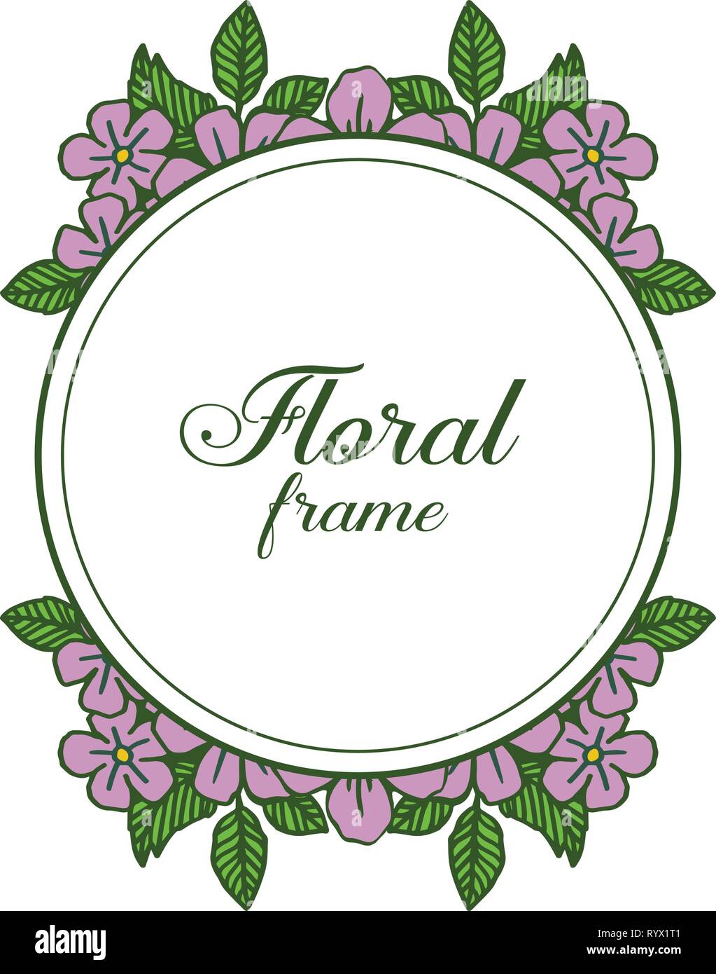 Vector illustration circular purple floral frame with greeting card or ...