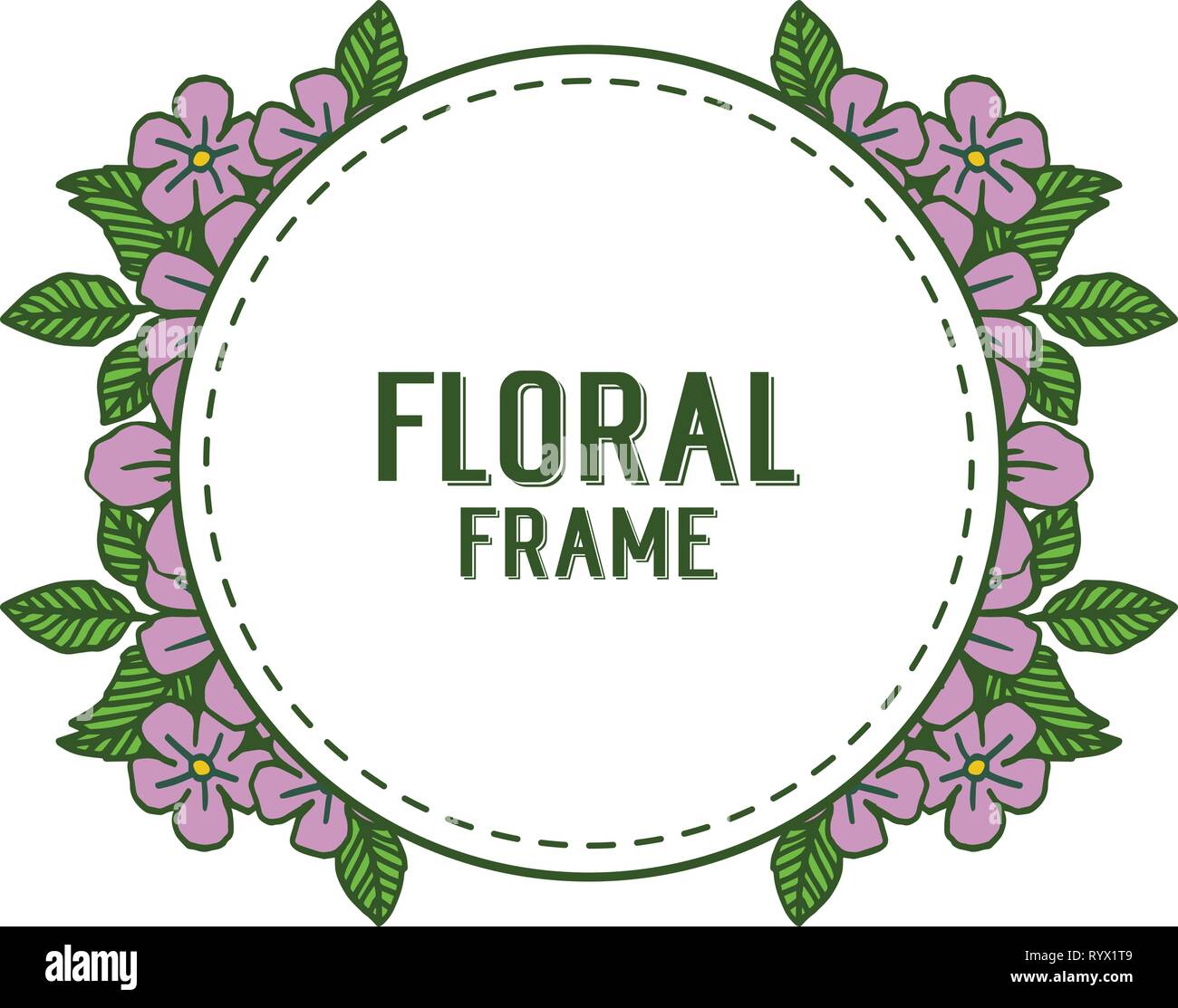 Vector illustration circular purple floral frame with greeting card or ...