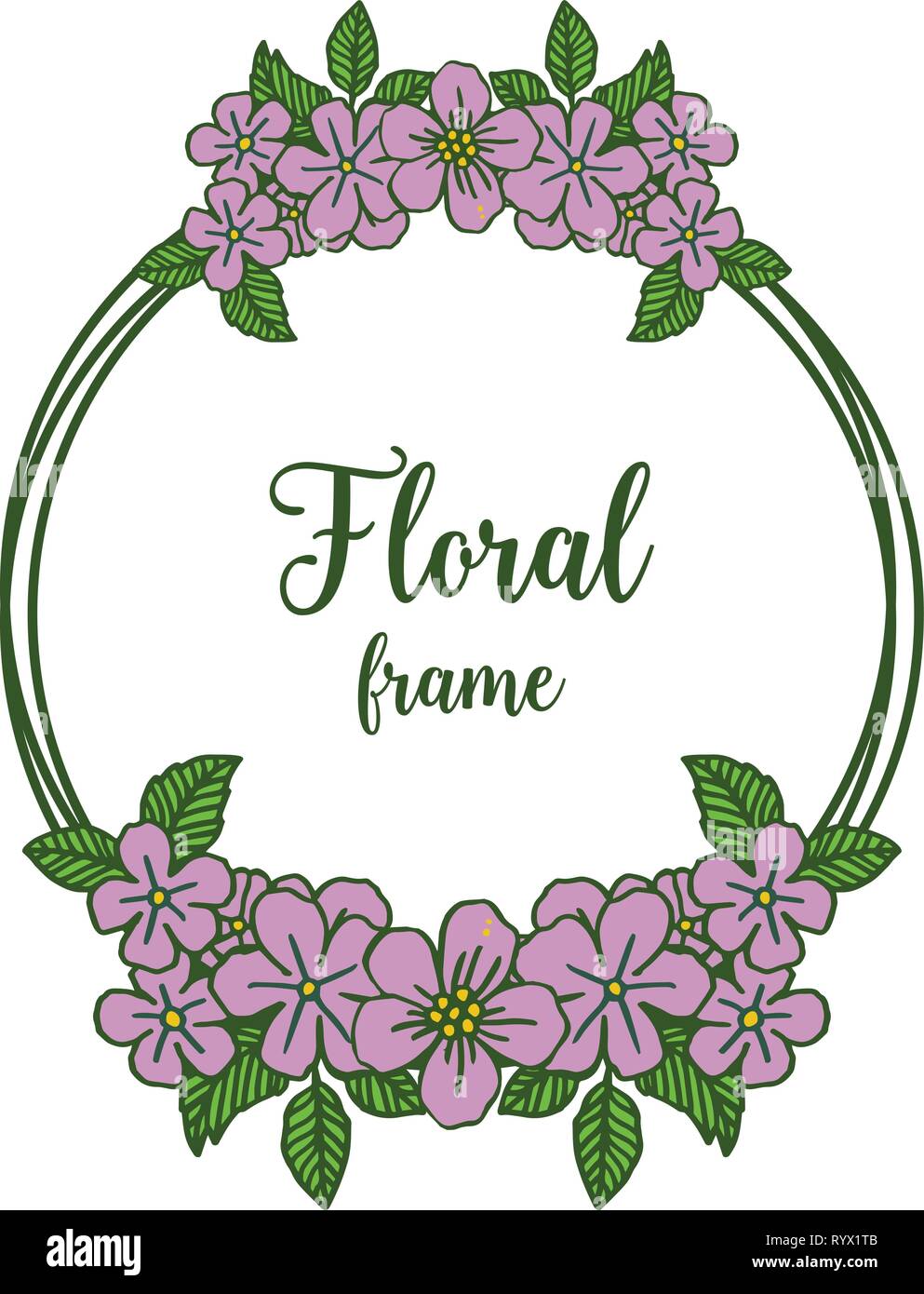Vector illustration circular purple floral frame with greeting card or ...
