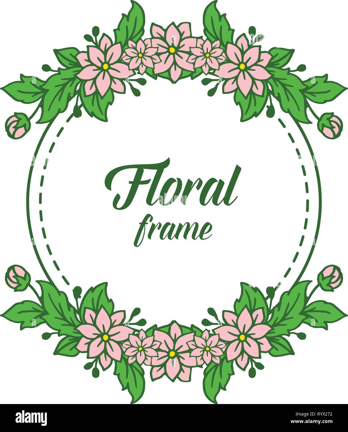 Vector illustration template with pink floral frame on white backdrop ...