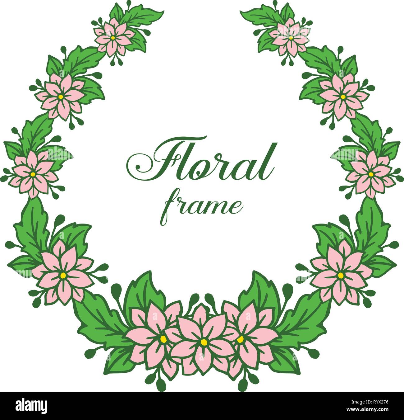 Vector illustration template with pink floral frame on white backdrop ...