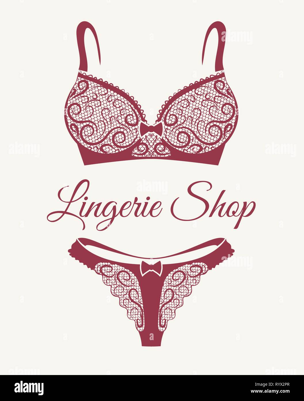 Lingerie shop emblem with lace bra and pants drawn in retro style. Vector  illustration Stock Vector Image & Art - Alamy
