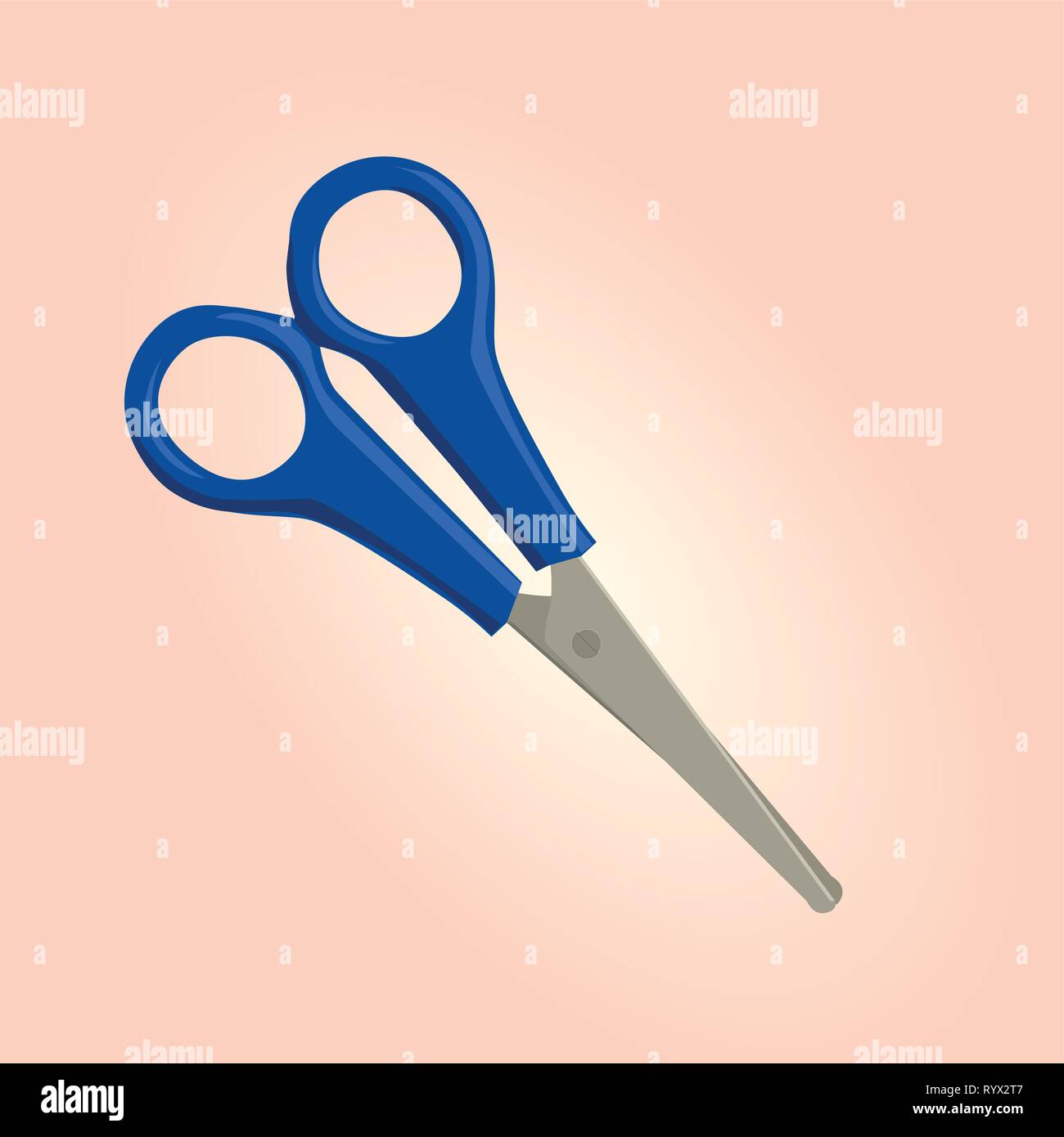 A pair of blue scissors in an closed position Stock Vector