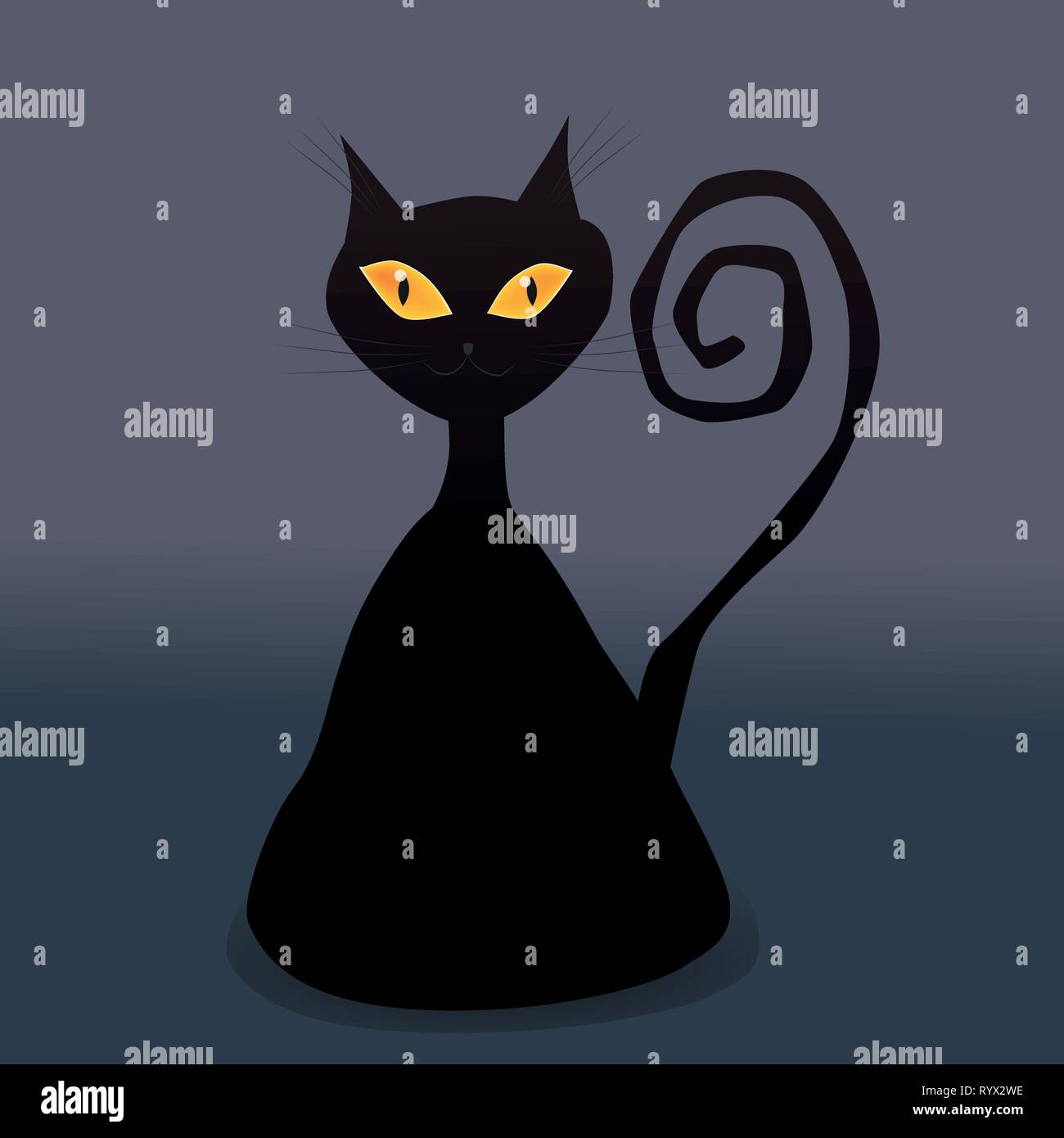 A vector drawing of a black cat with mean orange eyes Stock Vector